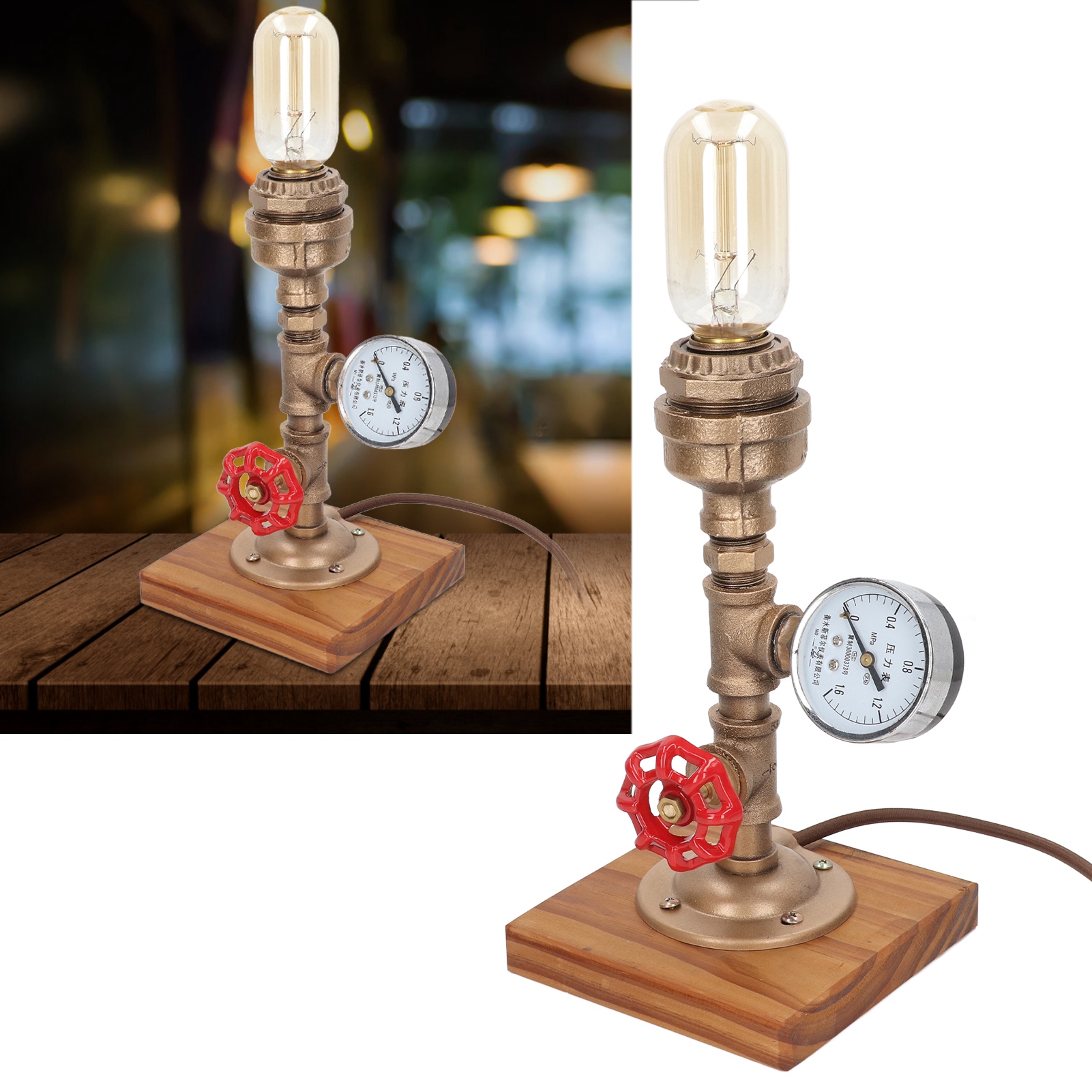 Schreibtischlampe Im Retro-industriestil Aus Formbarem Stahl Und Verkohlter Kiefer, Dekorative Tischleuchte Für Cafés, 220-v-eu-stecker, Leuchtmittel Nicht Enthalten