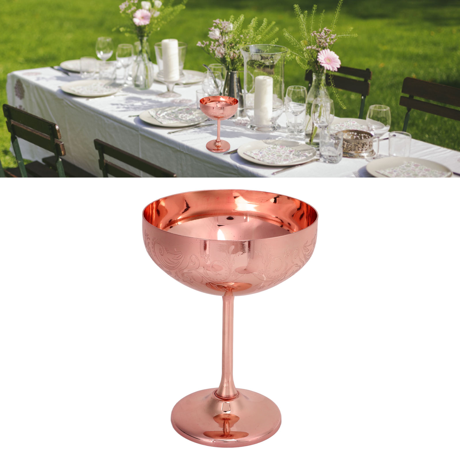 Champagnerglas Aus Metall, Becher Aus Edelstahl 304, Graviert, Für Bar Oder Party, Rotweinglas, Dekoratives Glas Mit Blumenmuster, Kupferplattiert
