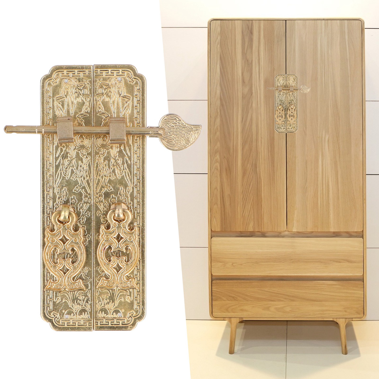 Schranktürgriffe Aus Reinem Kupfer, Verziert Mit Pflaumenblüten, Orchideen, Bambus Und Chrysanthemen, Retro-stil Im Chinesischen Stil, Antik-stil, Chinesische Möbel, Griffe Aus Reinem Kupfer