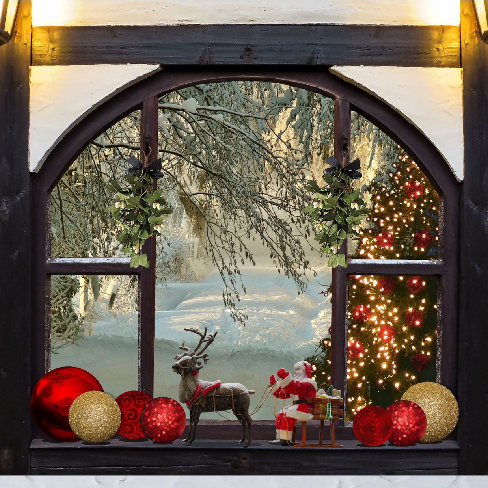 Ausführung B: Künstlicher Mistelzweig Als Weihnachtsdekoration, 28 Cm, Aus Kunststoff, Draht Und Schaumstoff.
