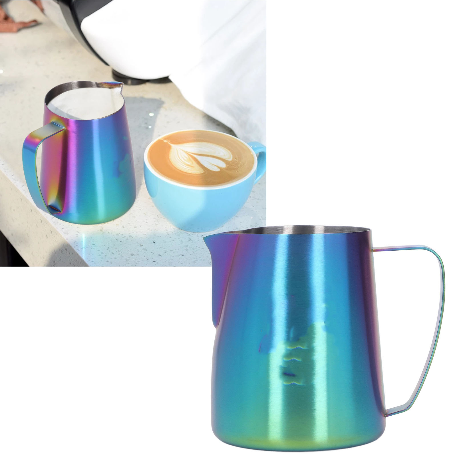 Glänzender, 420 Ml Fassender Latte-art-becher Mit Ausgießer Aus Edelstahl 304 In Form Eines Schwans, Farbig.