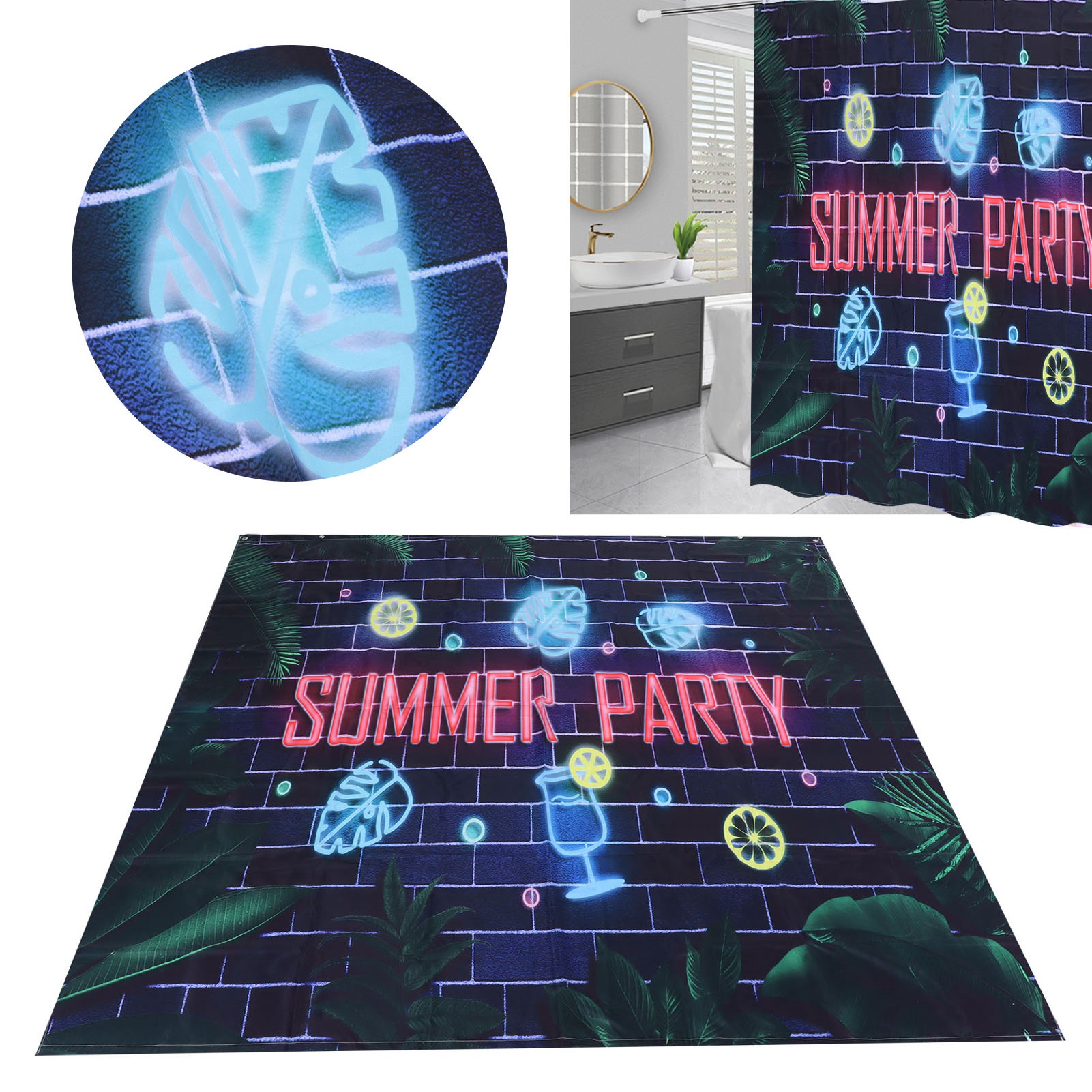 Duschvorhang Aus Polyester Mit Sommerlichem Muster, Wasserdicht Und Stichfest, Mit Haken, 180 X 180 Cm