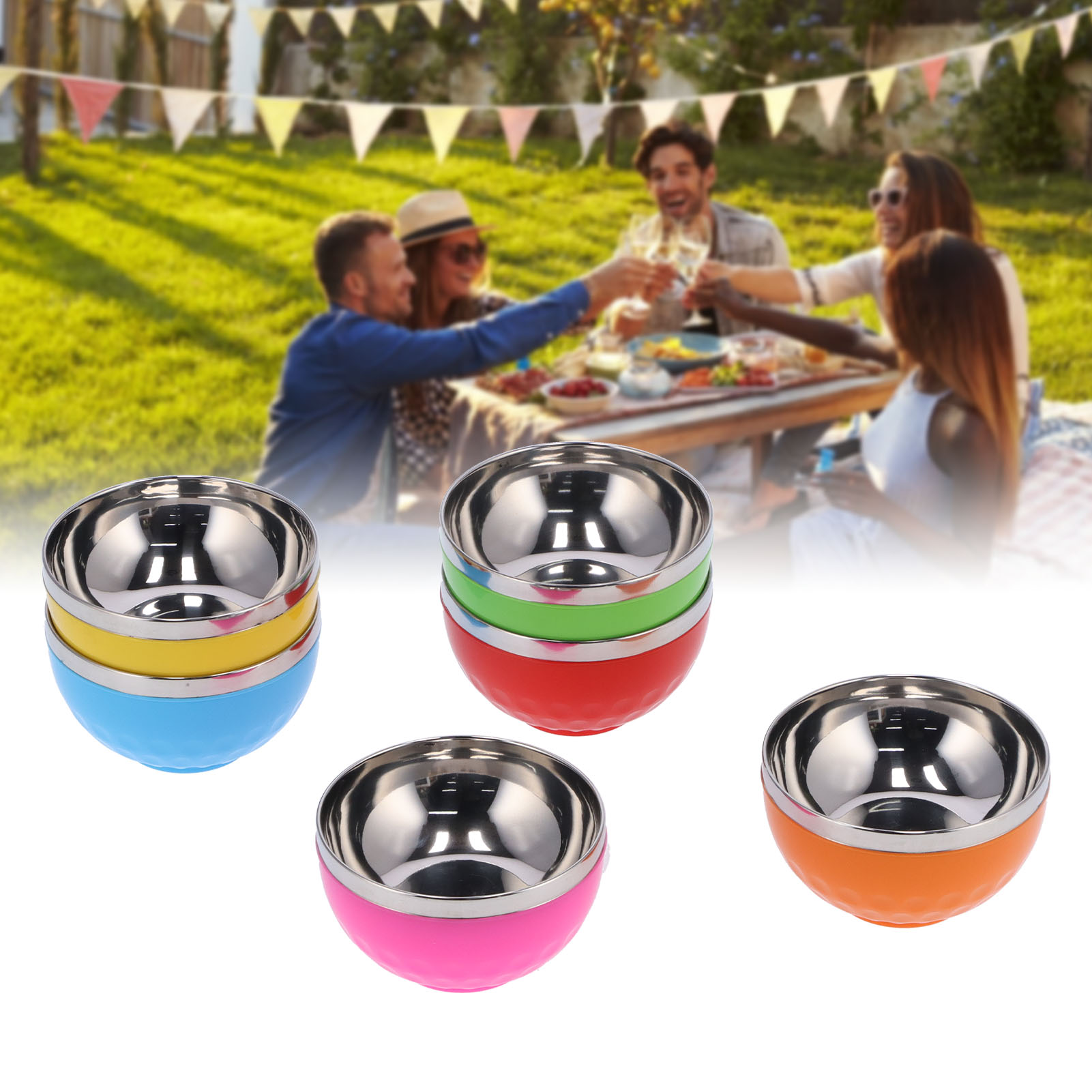 Set Aus 6 Farbigen, Isolierten Edelstahlschüsseln Für Salate Und Nudeln, Für Die Küche (13 Cm S)