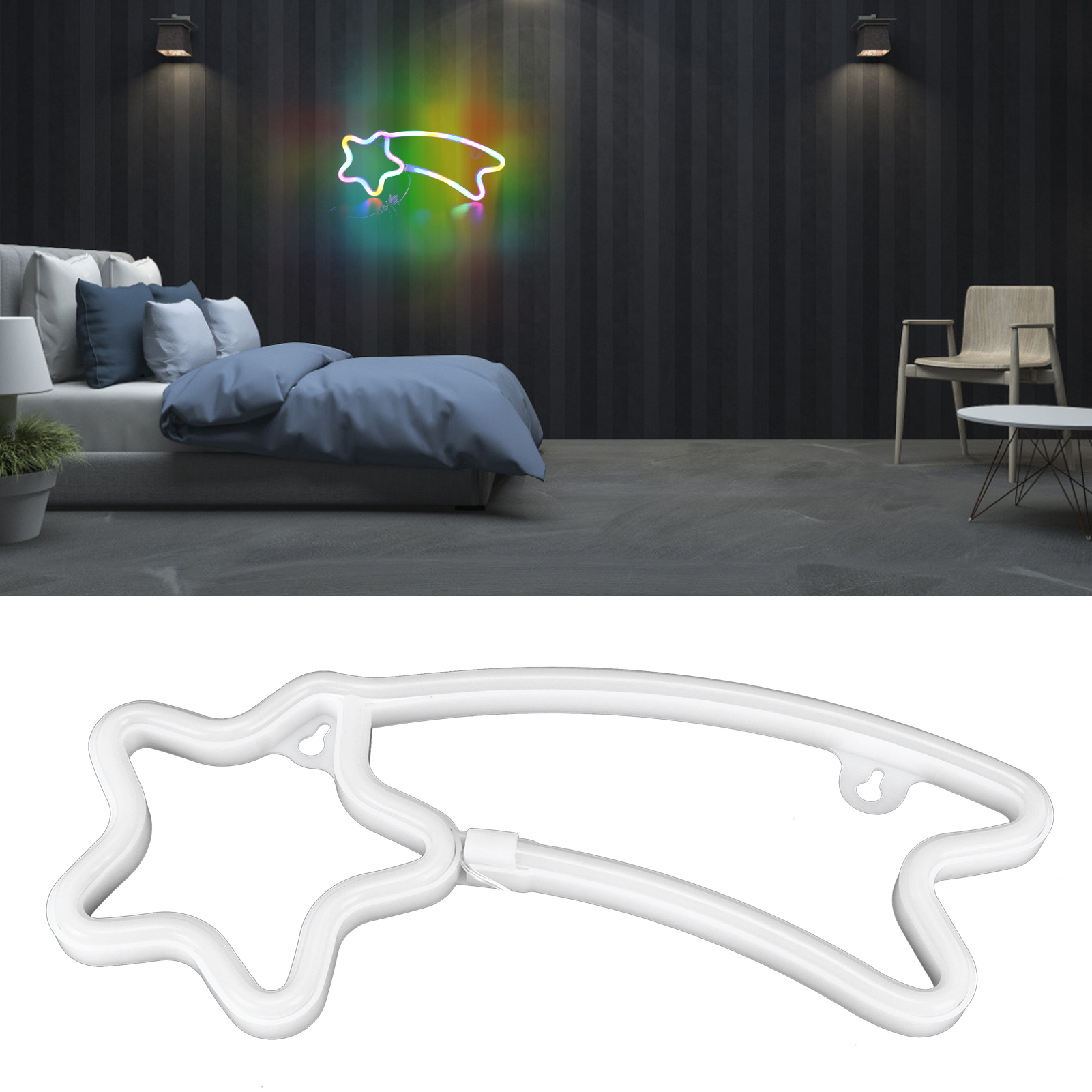 Meteor-neonlampe, Farbenfrohes Led-leuchtschild Für Zuhause, Hochzeiten Und Partys, Usb-/batteriebetrieben