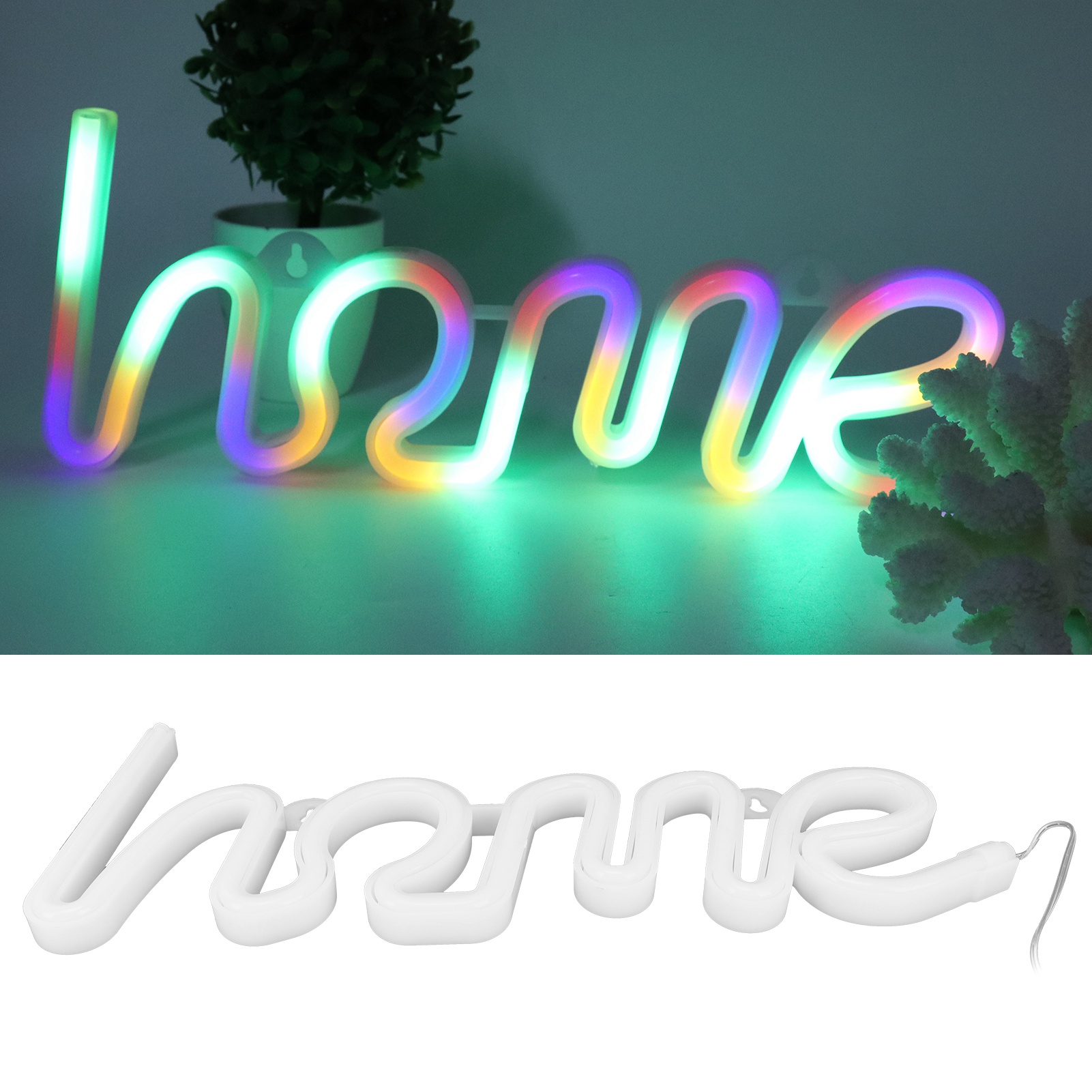 Buntes, Leuchtendes Home-schild Aus Neon Zum Aufhängen An Der Wand, Betrieb Über Usb Oder Batterien Möglich, Ideal Für Weihnachtsfeiern.