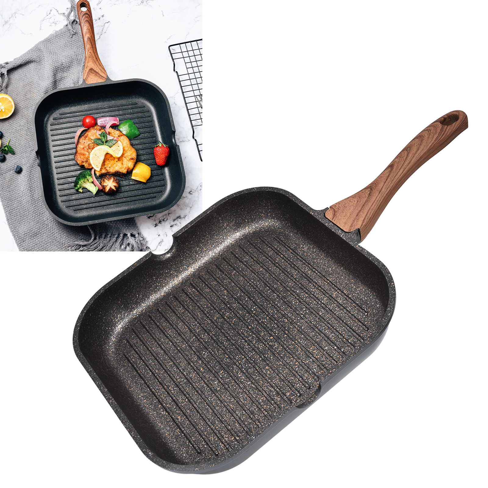 Quadratische Steakpfanne, Antihaftbeschichtet Mit Mehrschichtigem Boden, Drehspieß, 24 Cm
