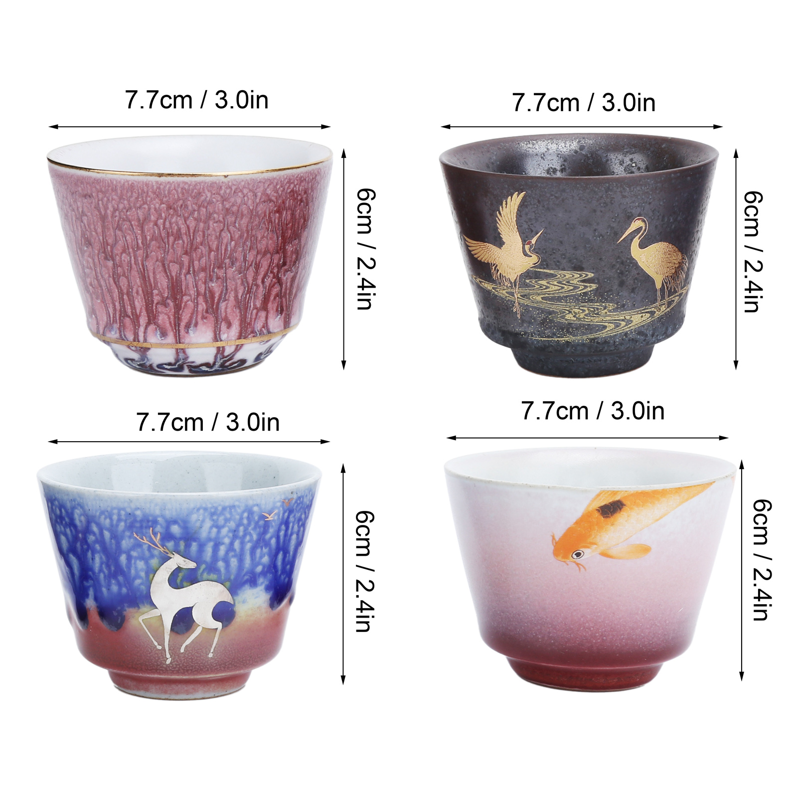 Set Aus 4 Japanischen Kung-fu-teetassen, Handgefertigt Aus Keramik, Ideal Als Geschenk Oder Für Zuhause.