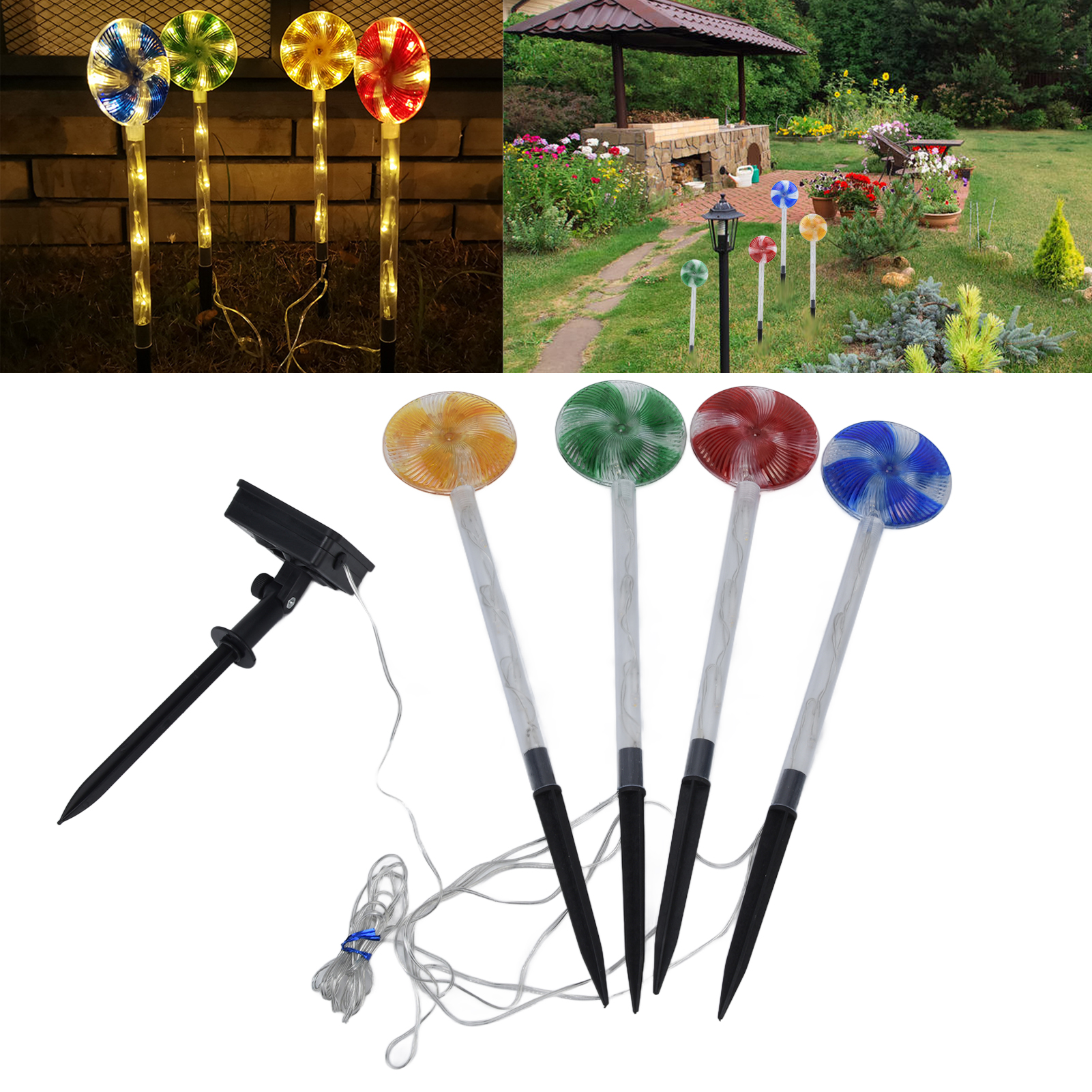 Solarbetriebene, Lolliförmige Lichterketten Für Den Garten, Led-lichterketten Für Den Außenbereich In Form Von Lollis, Festliche Dekorative Lichterketten Für Den Garten.