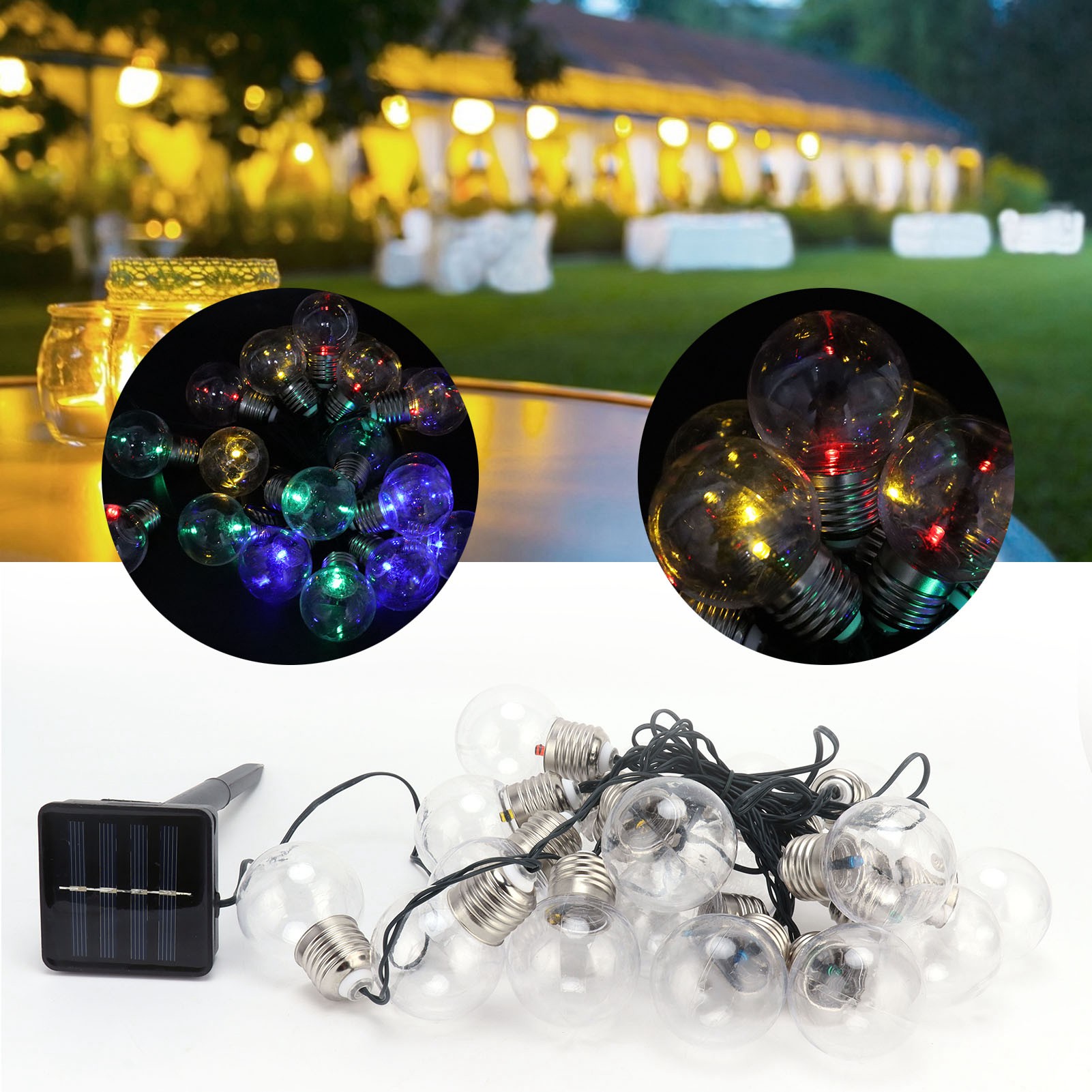 Solarbetriebene Lichterkette Mit 20 Mehrfarbigen Leds, Wasserdicht, Für Die Dekoration Von Hochzeiten Und Partys Im Freien.