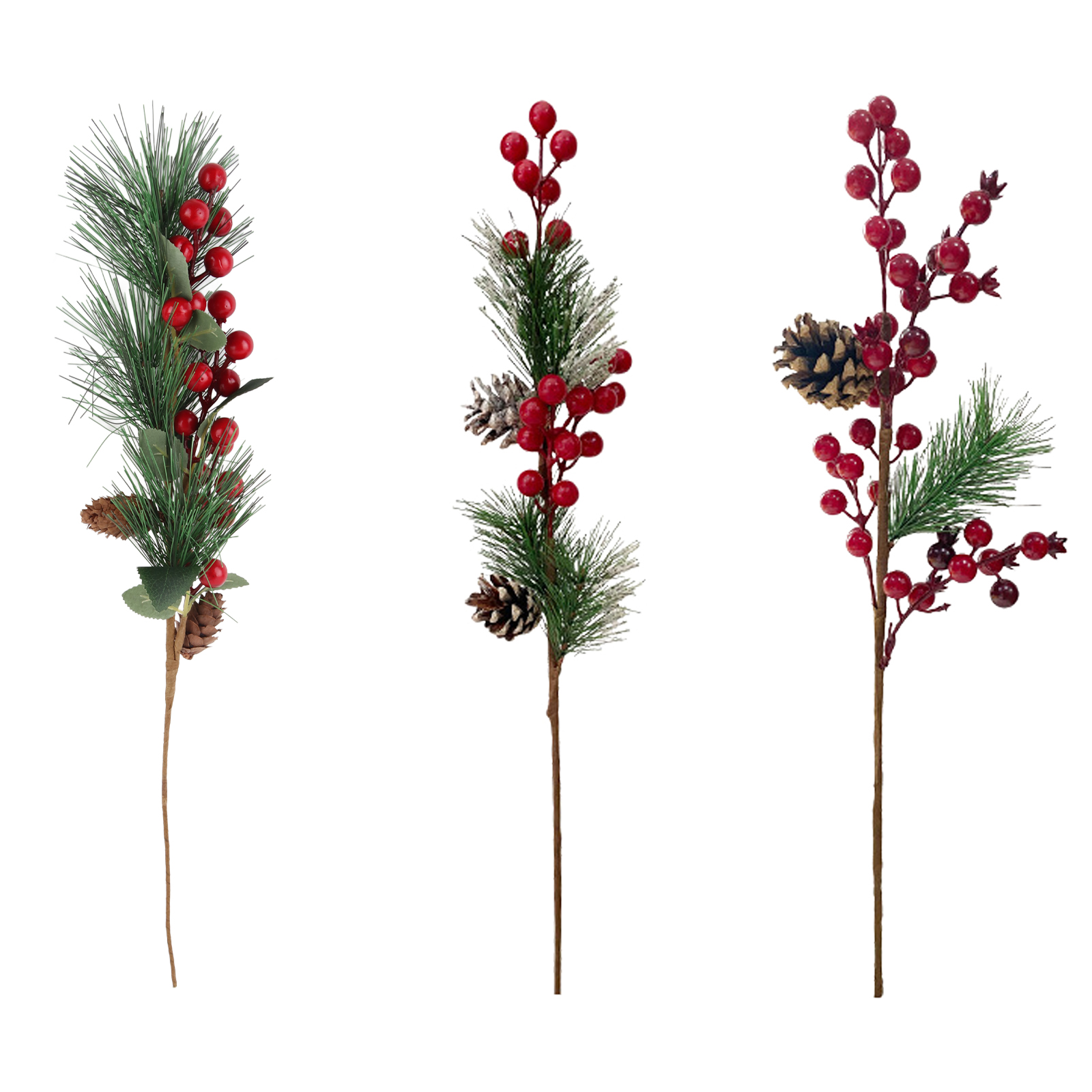 Künstliche Weihnachtskiefernadeln, Einzelner Kiefernzapfen, Rote Pinienkerne, Grünes Blumenarrangement, Künstliche Kiefernnadeln