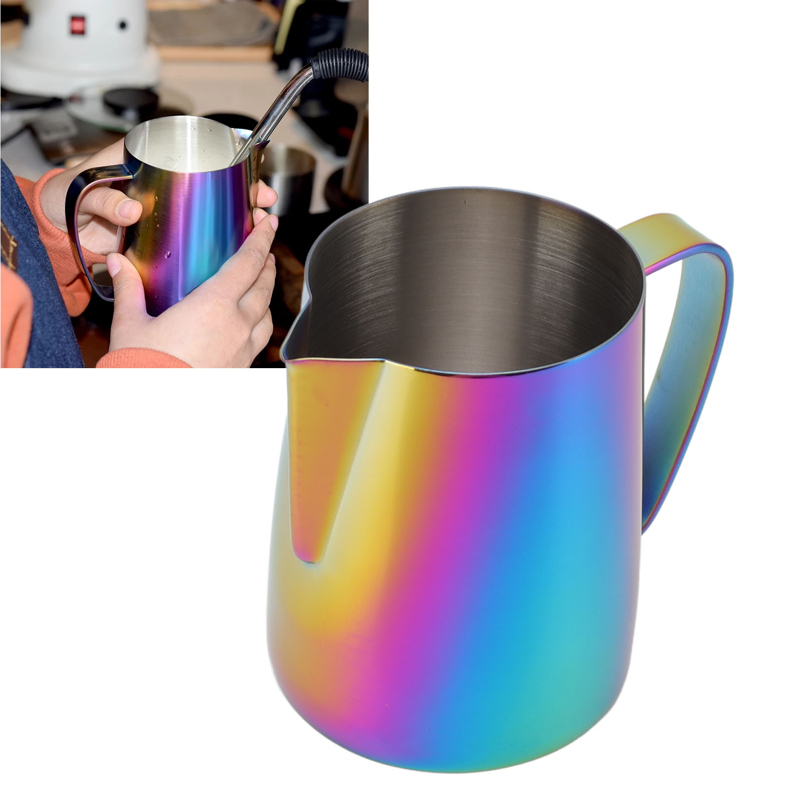 Farbige 670-ml-milchkanne Aus Edelstahl 304, Ideal Für Latte Art Und Die Zubereitung Von Dampfkaffee.