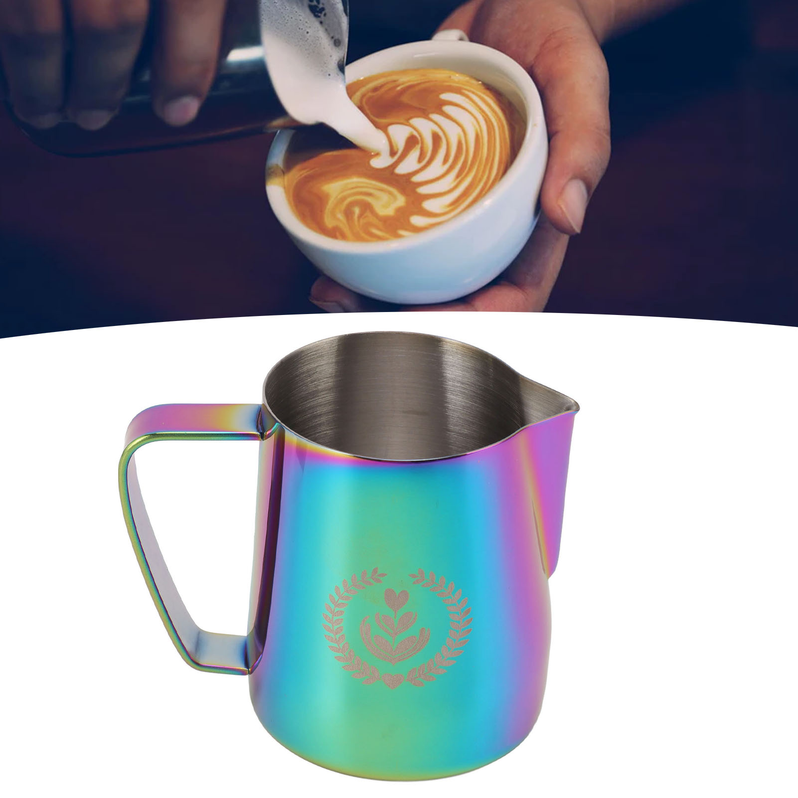 Dekorativer 350-ml-kaffeebecher Mit Spitzem Ausguss Aus Edelstahl 304 Zum Aufschäumen Von Milch Zu Hause. Farbenfroh.