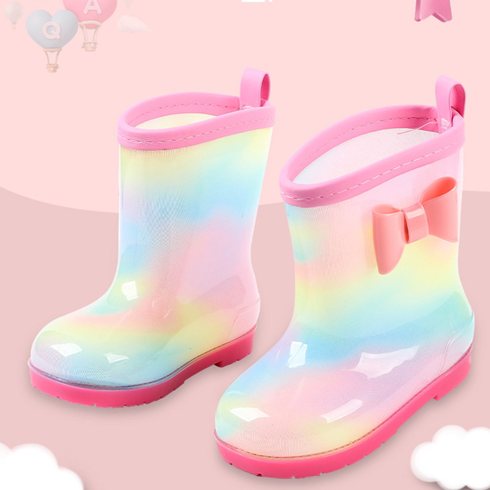 Neue Regenstiefel, Geeignet Für Alle Jahreszeiten, Rutschfeste Wasserschuhe Für Kleinkinder Mit Regenbogenschleife Und Prinzessinnenmotiv, Bezaubernde Rosa Regenbogen-babyschuhe, 150 Mm