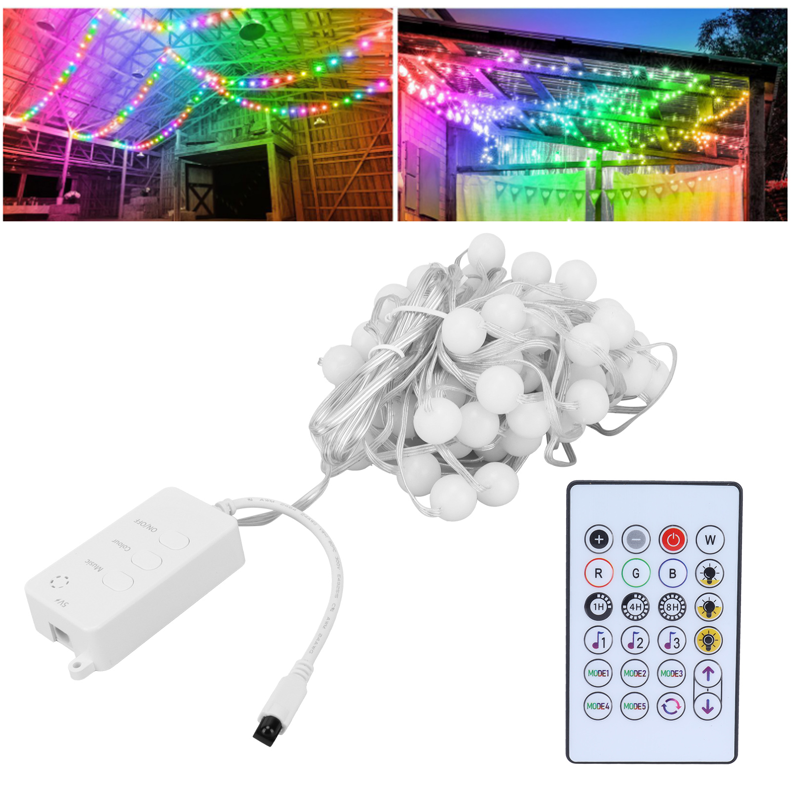 10 M Rgb 5v Ip65 Lichterkette, Smarte Wlan-dekorationslampe Mit 24-tasten-fernbedienung