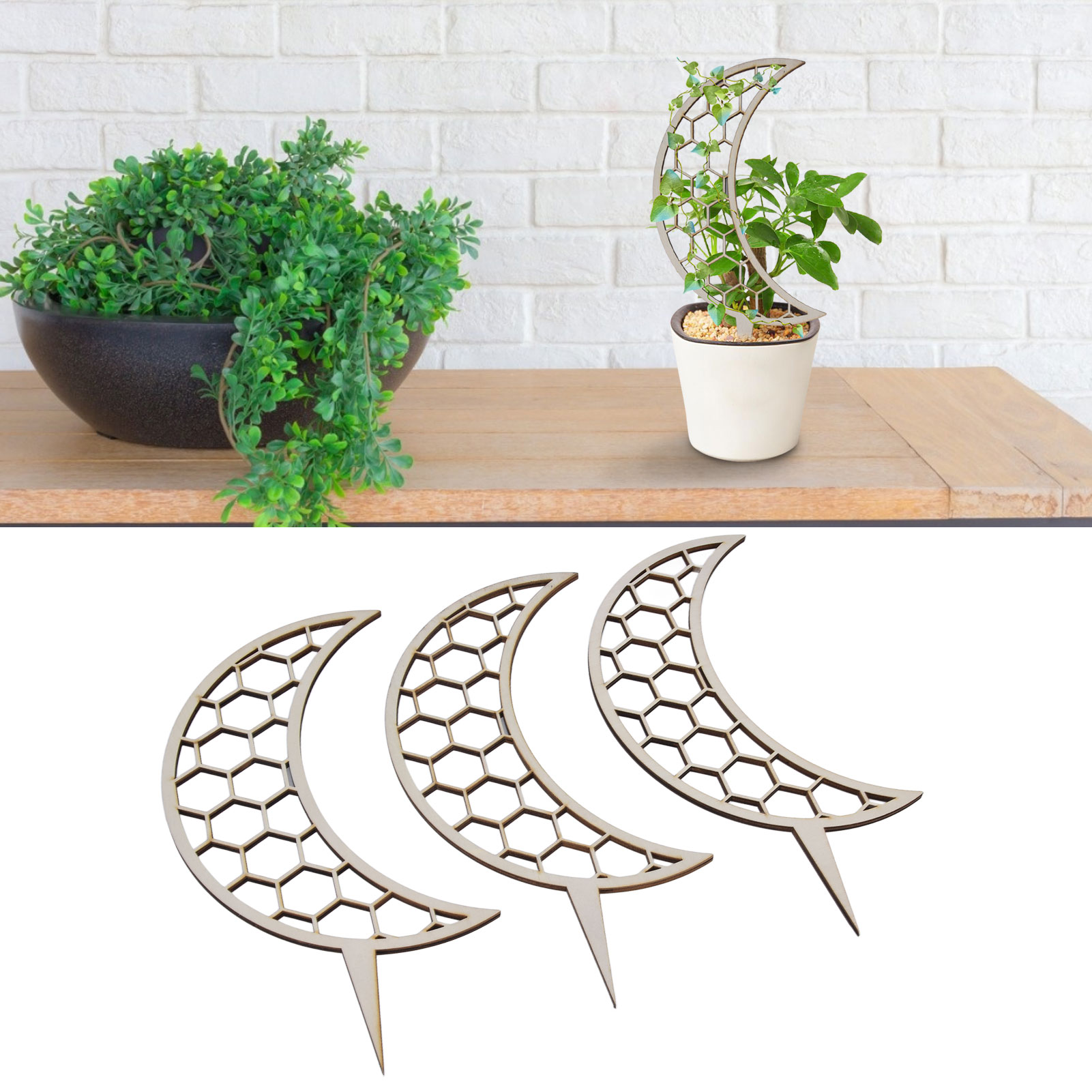 Rankgitter Für Gartenpflanzen, Geometrisches Holzrankgitter Für Kletterpflanzen Im Topf, Dekorative Balkonstütze, Stütze Für Blumenarrangements, Mondform