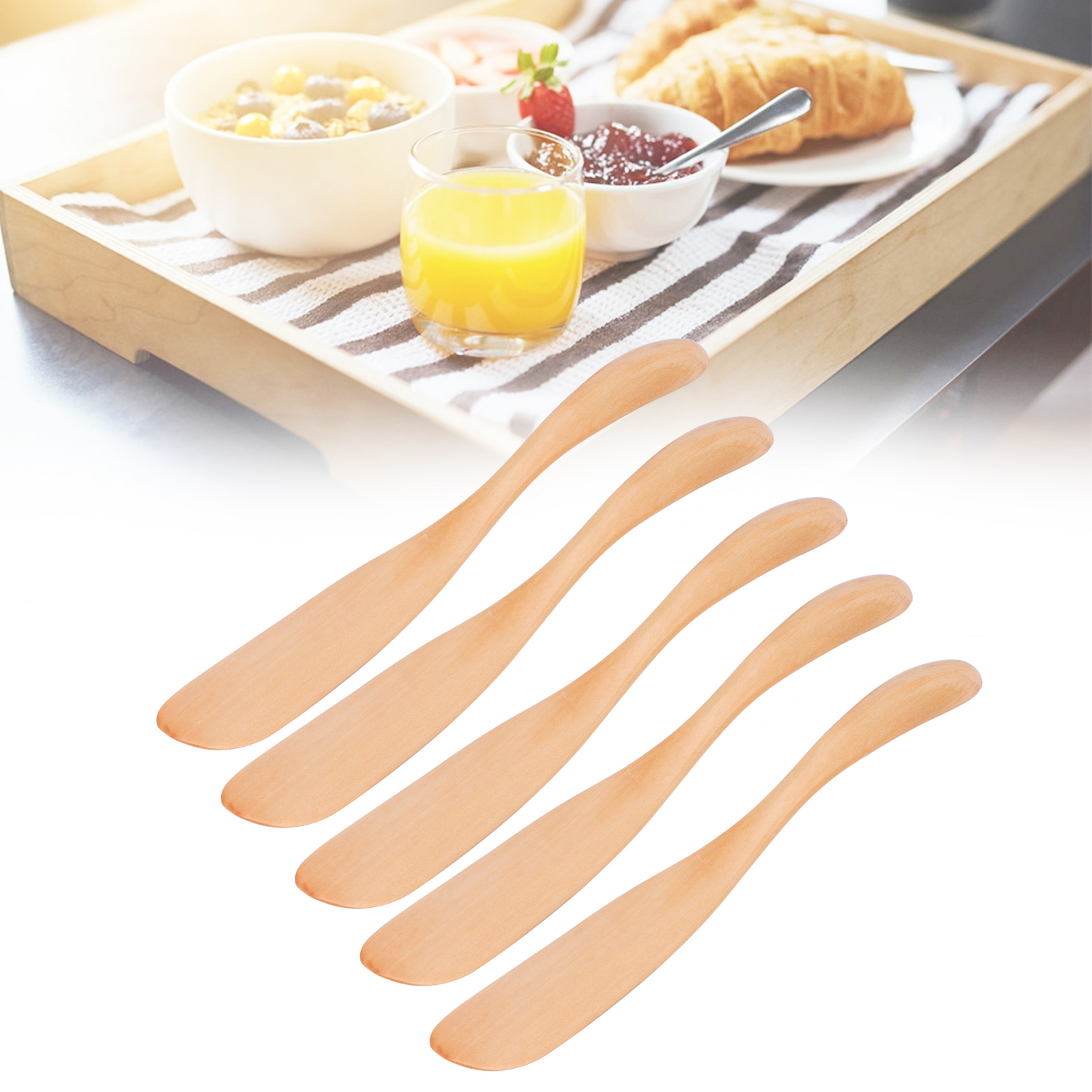 Set Aus 5 Japanischen Buttermessern Aus Holz Zum Bestreichen Von Marmelade Und Käse, Für Die Küche.