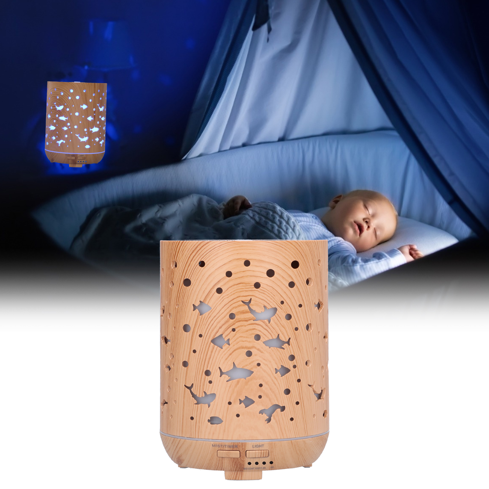 300-ml-aroma-diffusor Mit Farbiger Led-beleuchtung, Fernbedienung, Leisem Betrieb (35 Db), Holzoptik, Aromatherapie-diffusor Für Zuhause Und Büro, 100–240-v-eu-stecker
