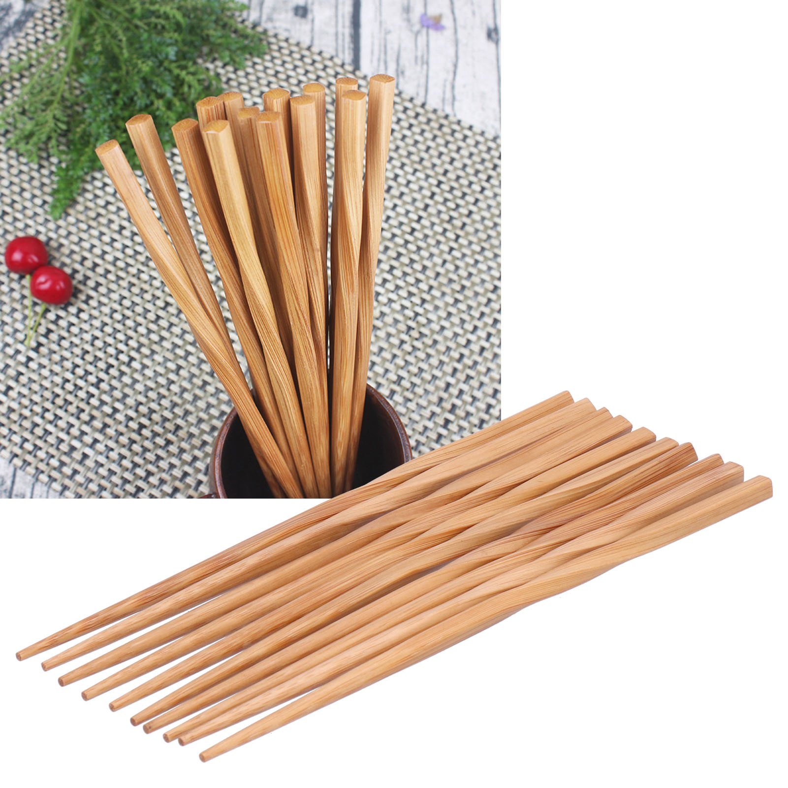 Set Mit 5 Paar Originellen Und Umweltfreundlichen, Gedrehten Bambus-essstäbchen Für Den Gebrauch Zu Hause Und Im Restaurant.