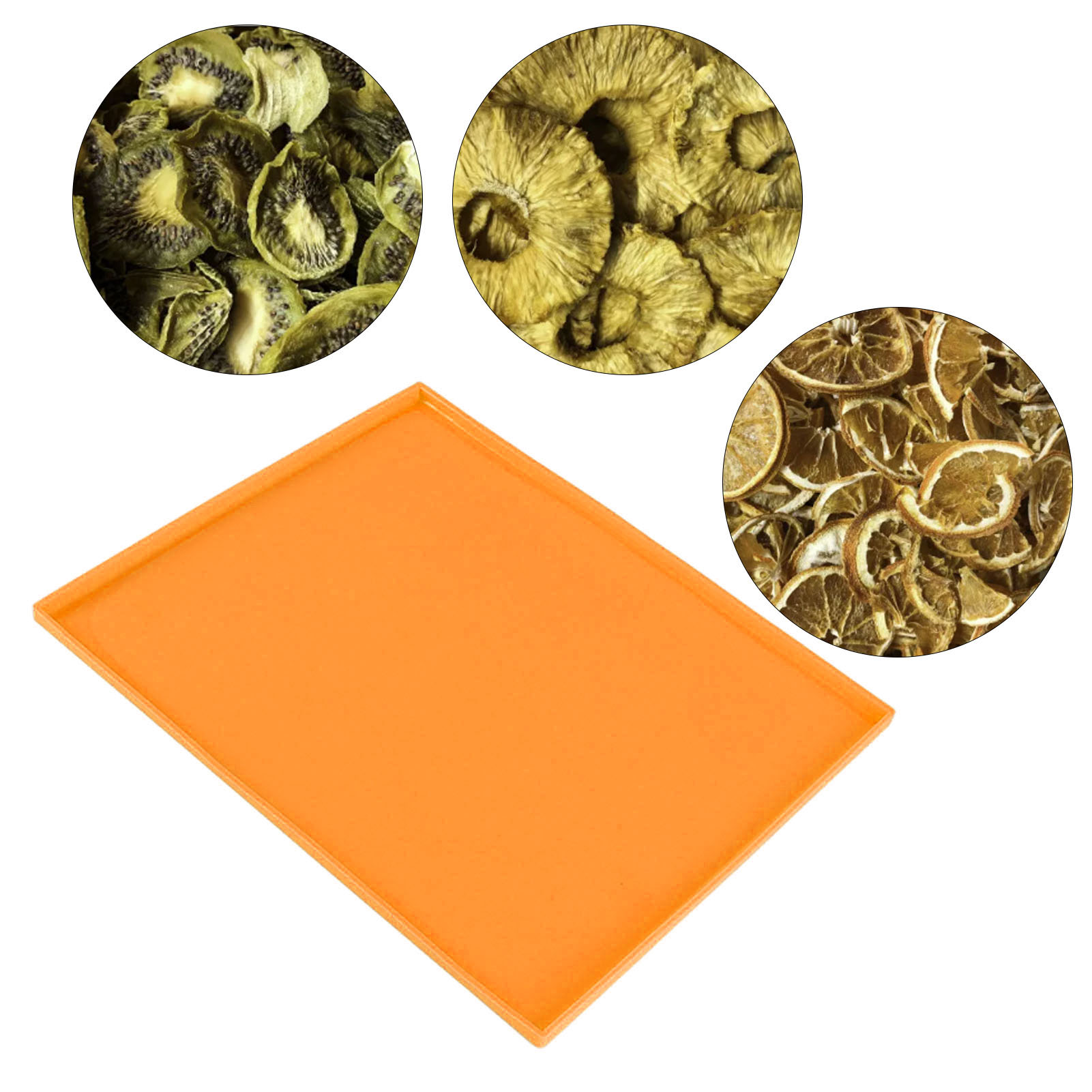 Set Mit 4 Lebensmittelechten Silikon-dörrmatten, Hitzebeständig, Antihaftbeschichtet, Mit Orangefarbenem Rand.