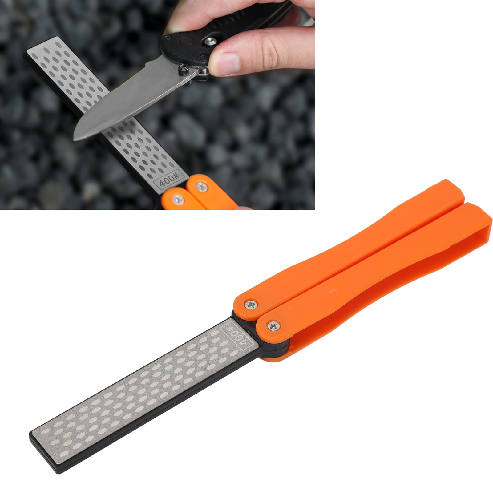 Dmd Fächerförmiger Messerschärfer, Diamant-schärfstein, Doppelseitiger Schärfstab, Tragbarer, Faltbarer Outdoor-messerschärfer, Orange Polierte Oberfläche 1202