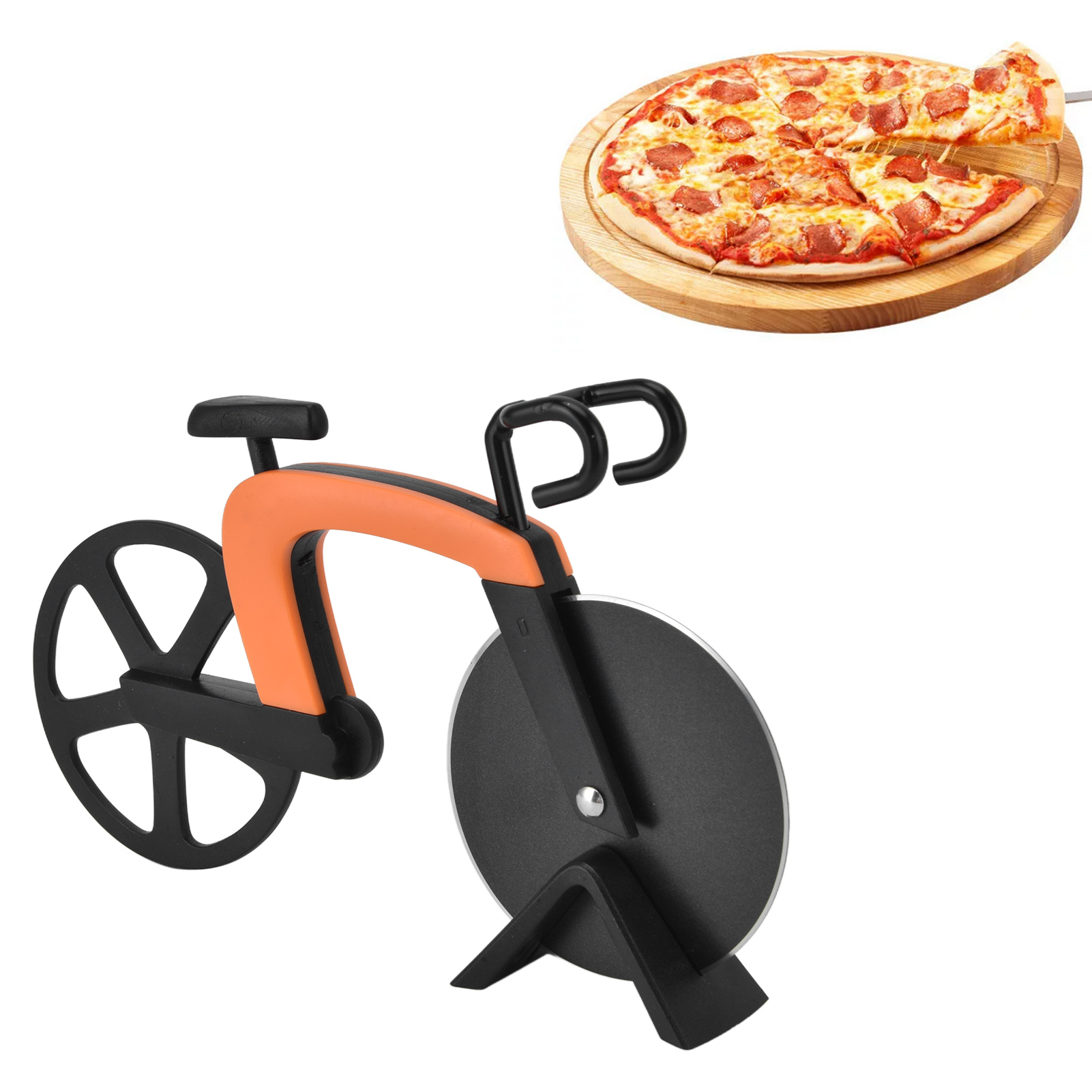 Pizzaschneider, Kreatives Küchengerät, Fahrradförmiger Pizzaschneider, Orange