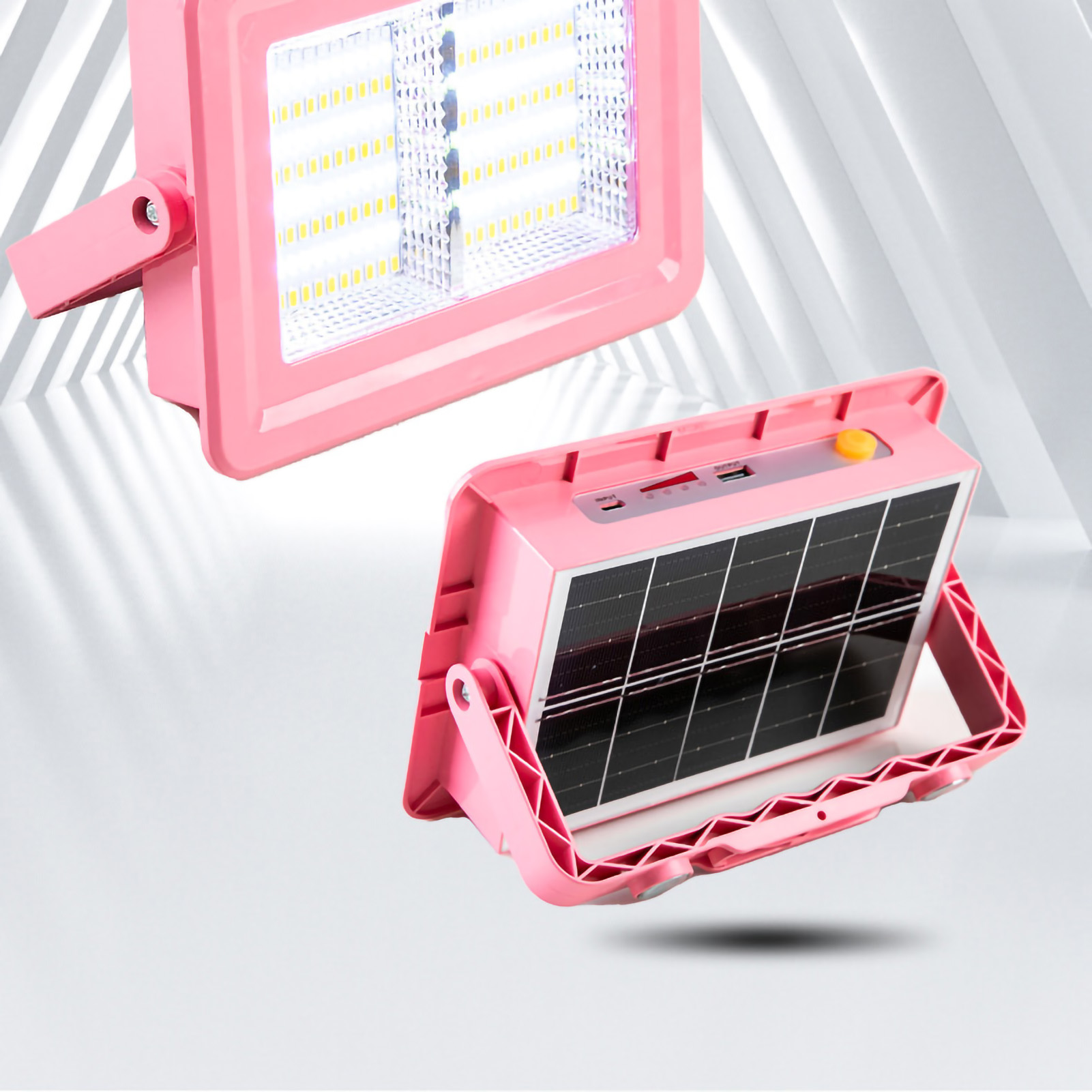 Neuer Solar-fluter Für Außenbereiche, Led, Wasserdicht, Fünf Einstellbare Helligkeitsstufen, Schnellladefunktion, Tragbare Notleuchte, 500 W, Wiederaufladbarer Rosa Fluter