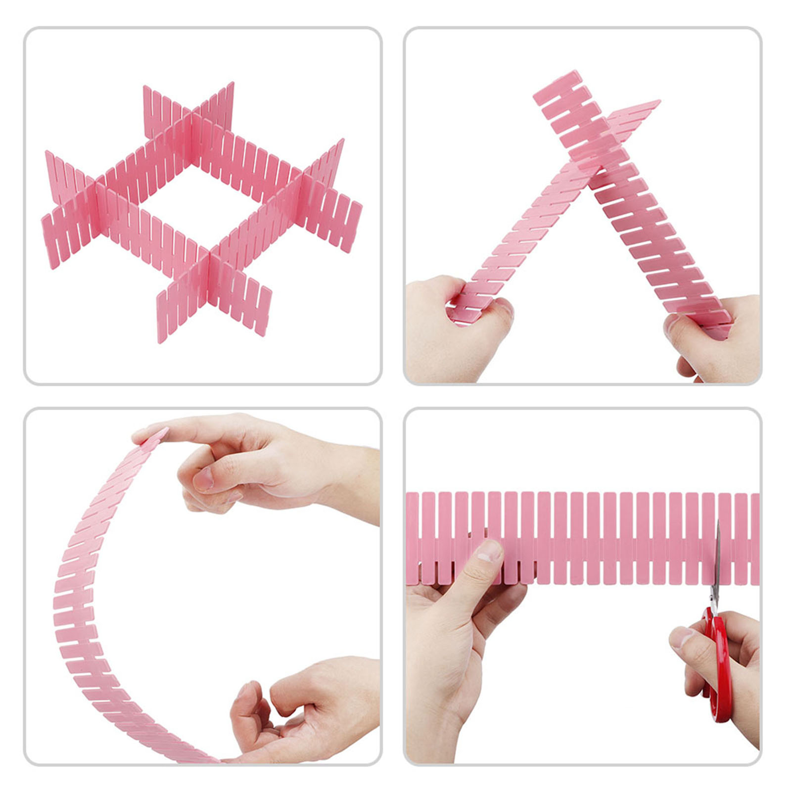 4 Verstellbare Schubladeneinsätze Aus Kunststoff Zur Selbstmontage (rosa, Kurze Ausführung)