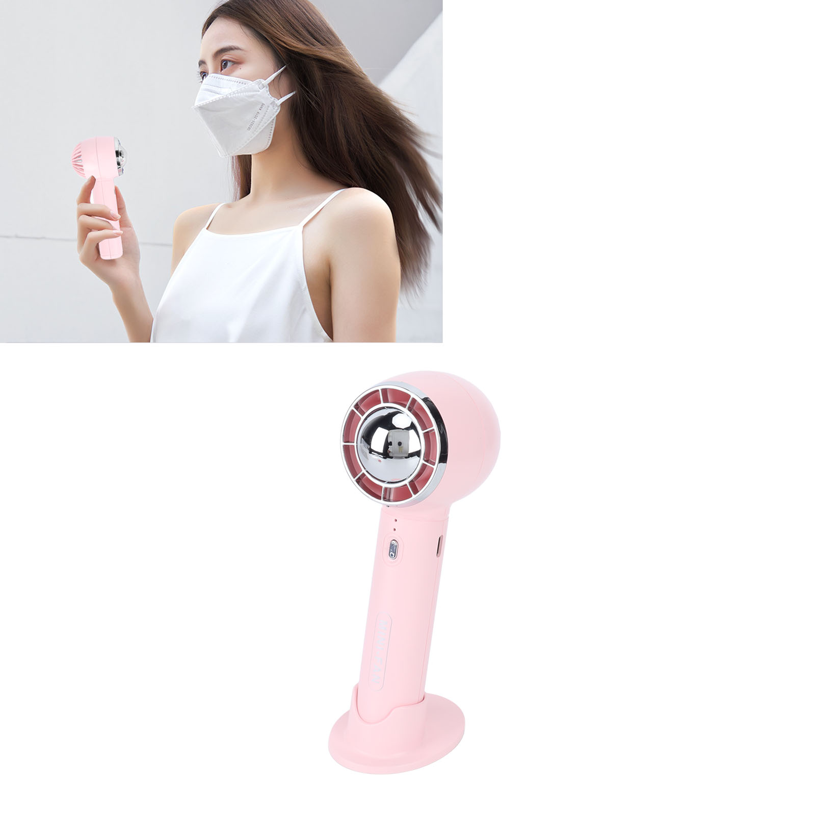 Tragbarer Elektrischer Ventilator Mit Drei Einstellbaren Geschwindigkeitsstufen, Usb-aufladbar, Rosa.