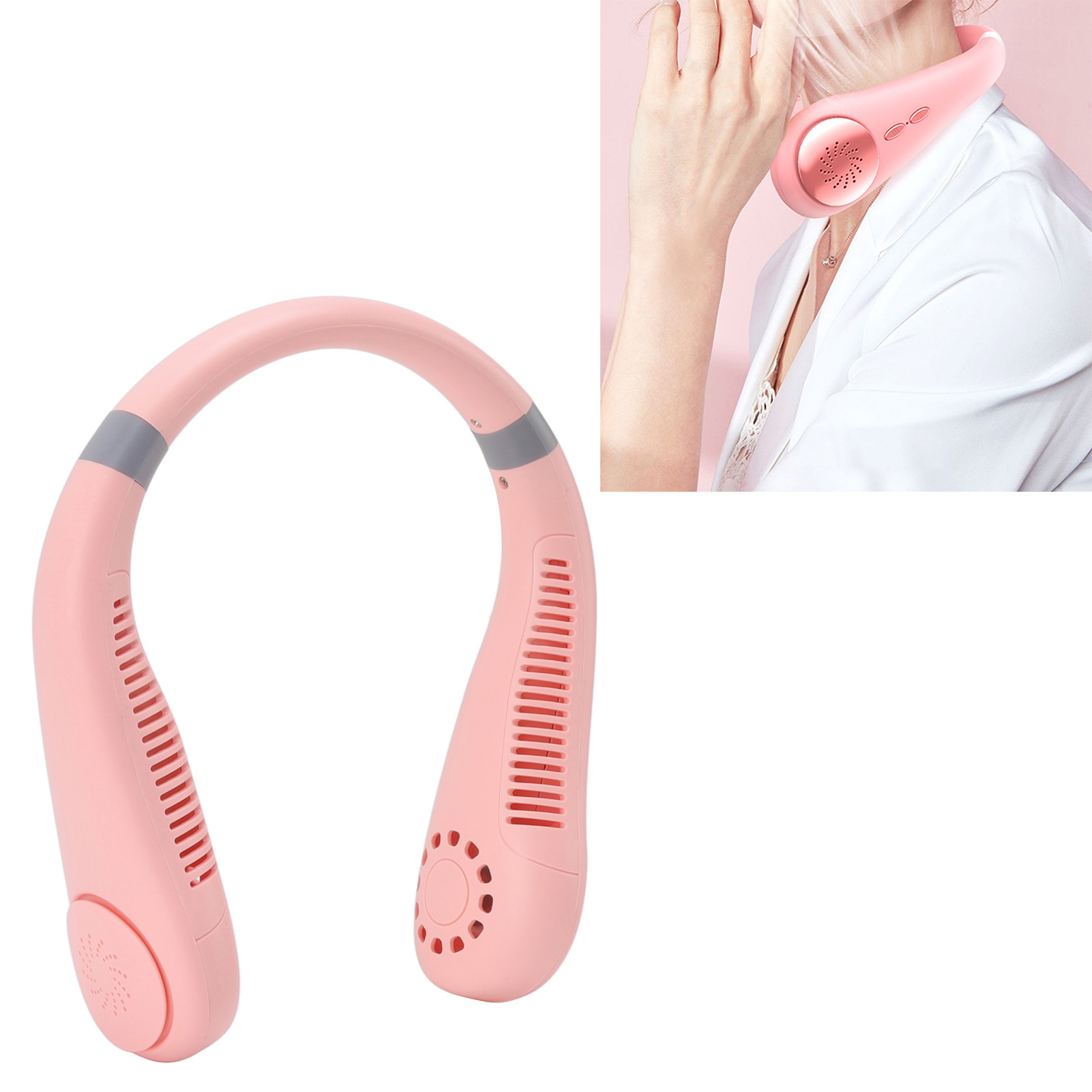Flügelloser Halsventilator, Mini-doppelflügel-ventilator, Wiederaufladbarer Ventilator, Lazy-sport-ventilator, Flügelloser Ventilator, Pink