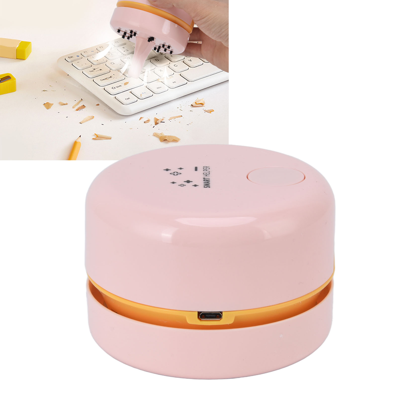 Mini-tischstaubsauger, Automatisch, Usb-aufladbar, 18650-akku, 600 Mah, Rosa.