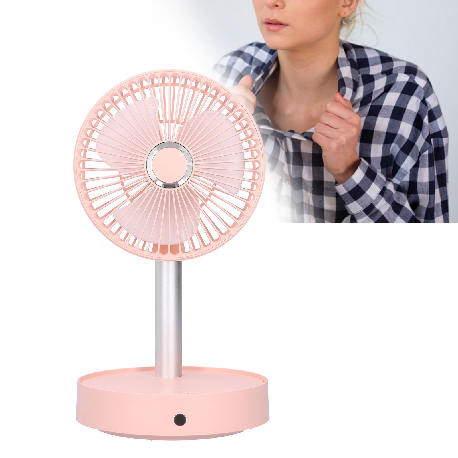 Mini-ventilator Mit Vibrationskopf, Faltbar Und Teleskopierbar, Tragbar, Für Zuhause, Büro Und Im Freien (rosa)