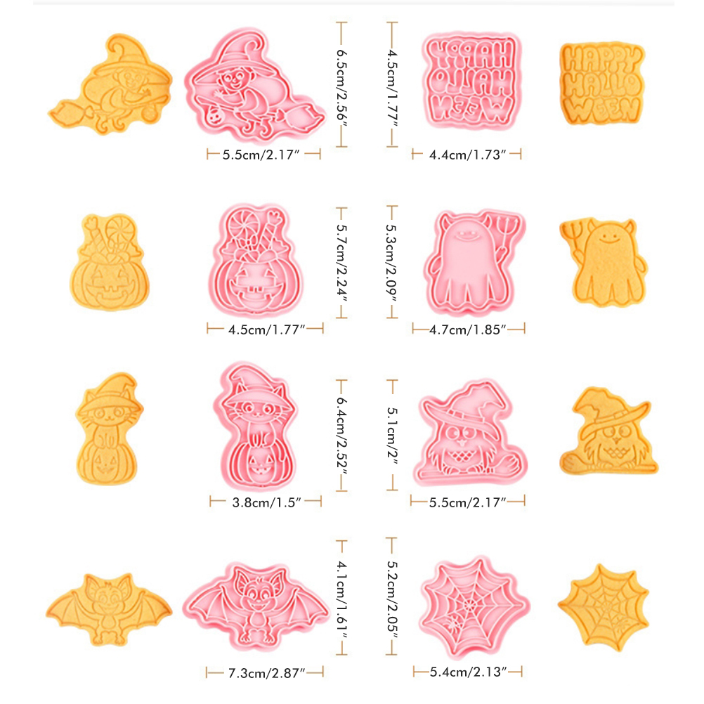Set Mit 8 Halloween-ausstechformen, 3d-ausstechformen In Cartoon-form, Aufsteckbare Kuchenform Aus Kunststoff, E
