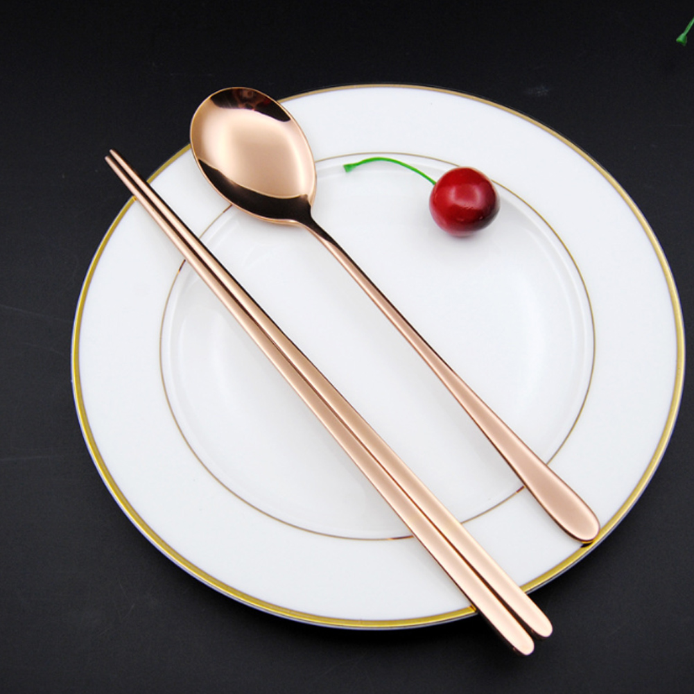Set Aus Löffeln Und Essstäbchen Aus Edelstahl 304, Koreanischer Stil, Weihnachtsgeschenk (rosa Farbe)