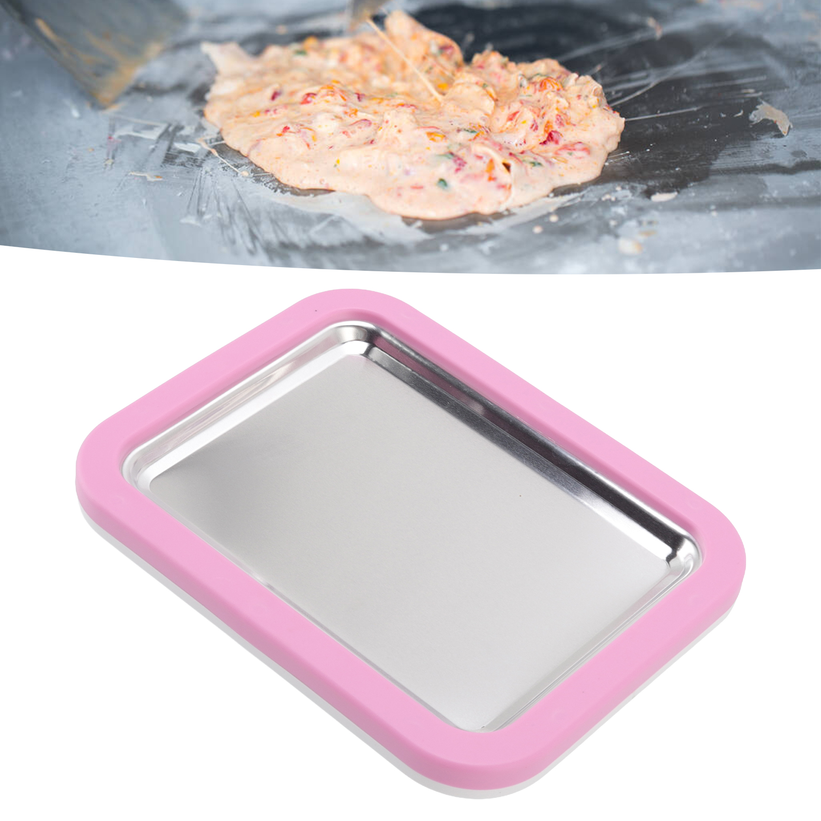 Große, Handgerollte Eismaschine Aus Edelstahl, Kein Stromanschluss Erforderlich, Mit Rosa Kunststoffkugel.