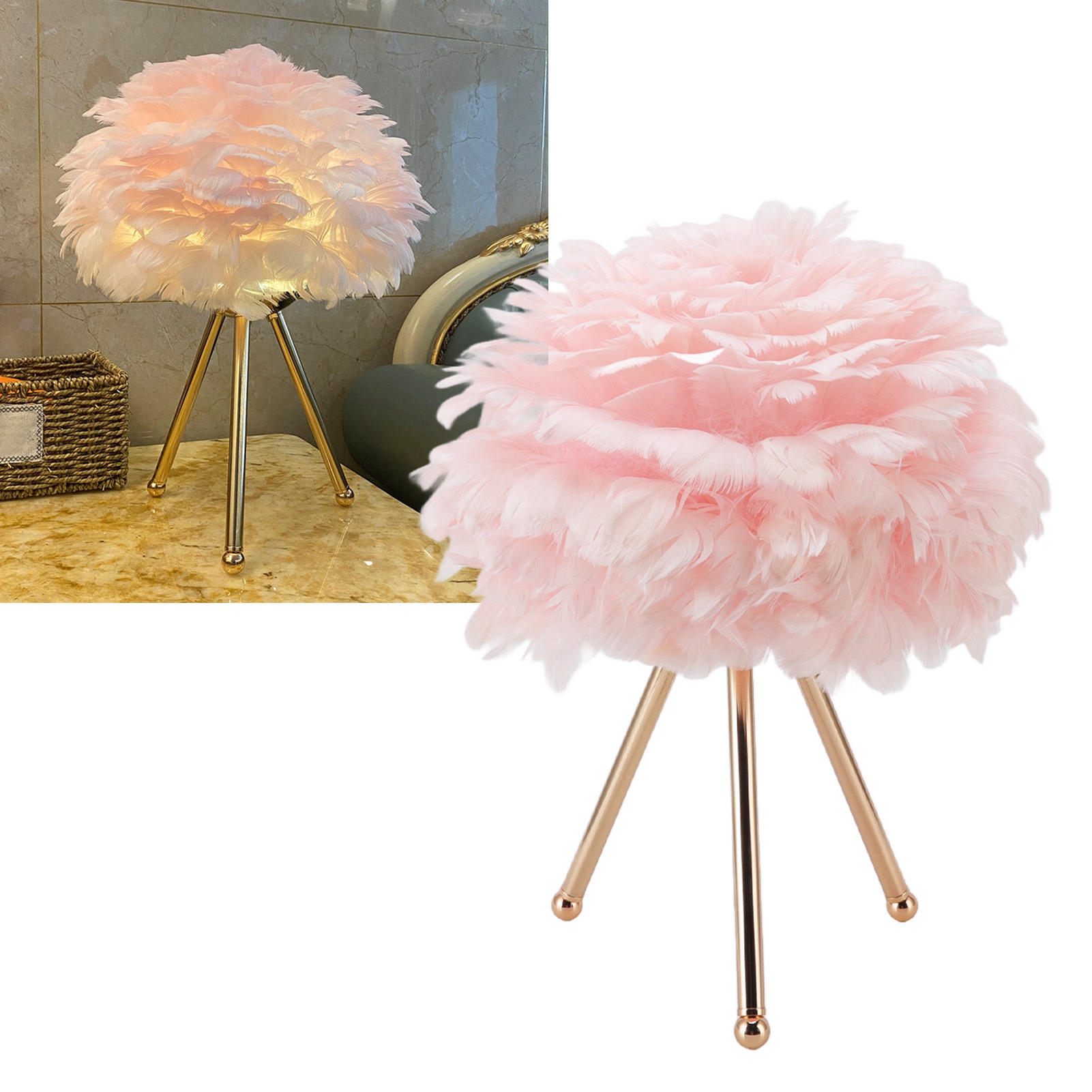 Federtischlampe, Usb-aufladbar, Nachttischlampe, Kreatives Gänsefeder-nachtlicht, Dekorative Tischlampe Für Die Hochzeitssuite, Rosa