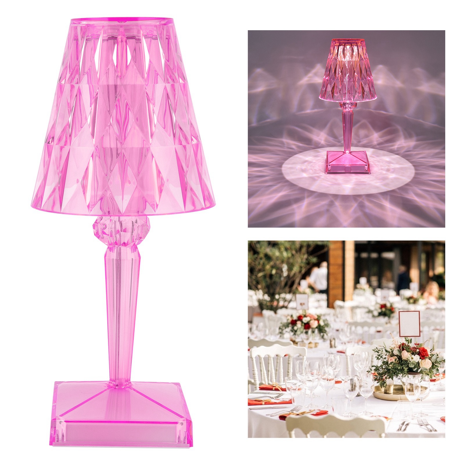 Dimmbare Tischleuchte Mit Klarem Led-kristallprisma, Usb-aufladbare Schreibtischlampe, Rosa Innenbeleuchtung