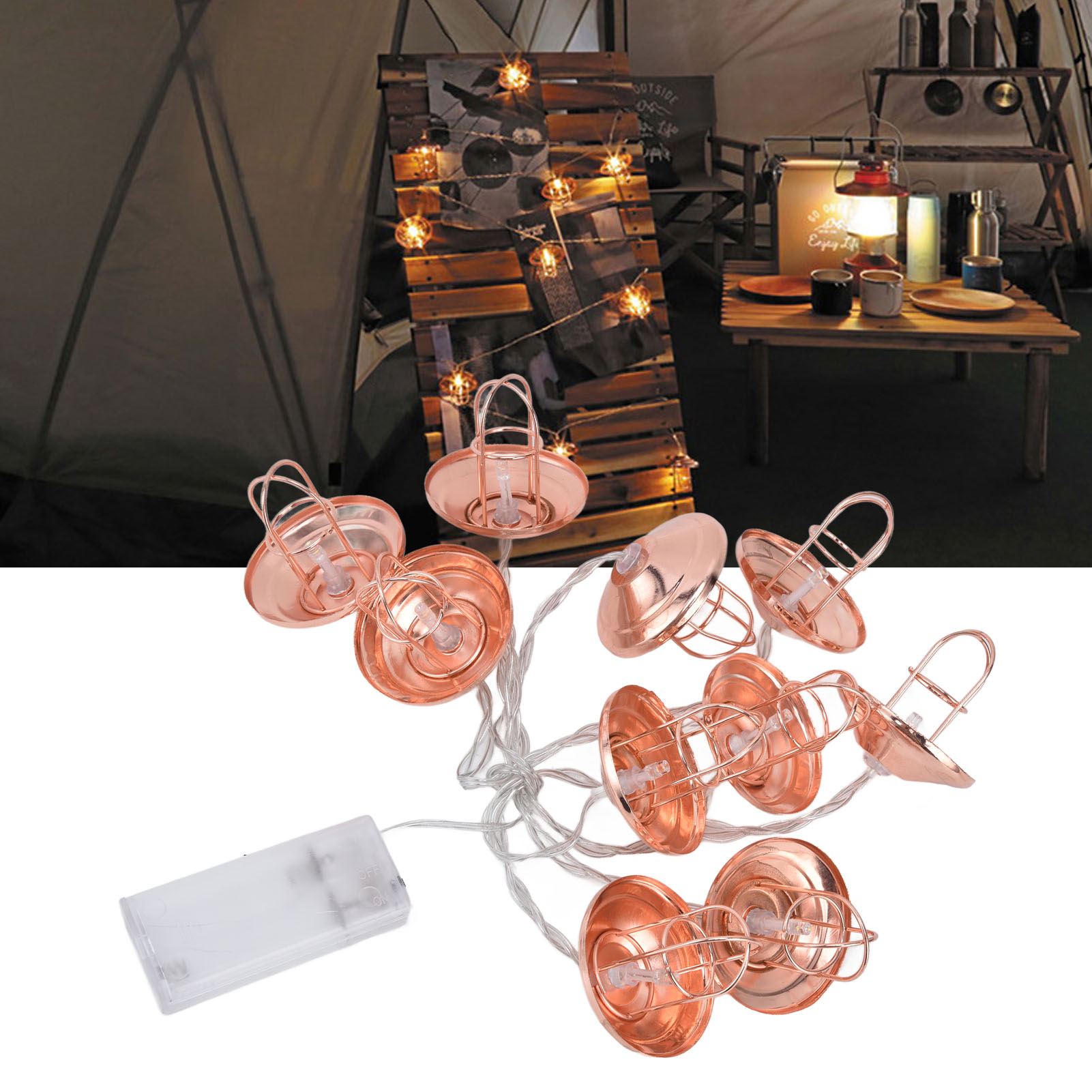 Dekorative Lichterkette Für Camping, Led-beleuchtung, Zeltlampe, Wasserdichtes Warmweißes Licht, Batteriebetriebene Lampe.