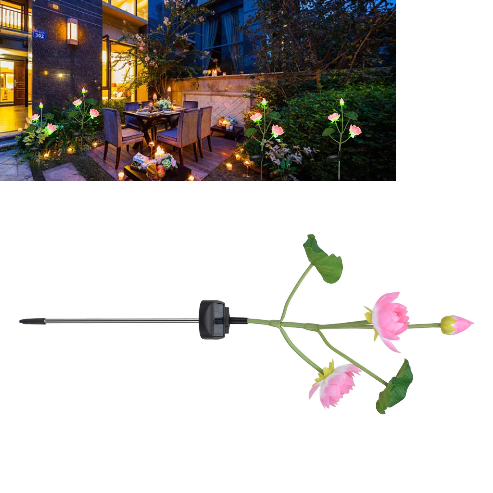 Blumenförmige Solarlampe, Ip65 Wasserdicht, Mit Erdungsstecker Für Garten, Terrasse, Hof (rosa Blume, Mehrfarbige Led).