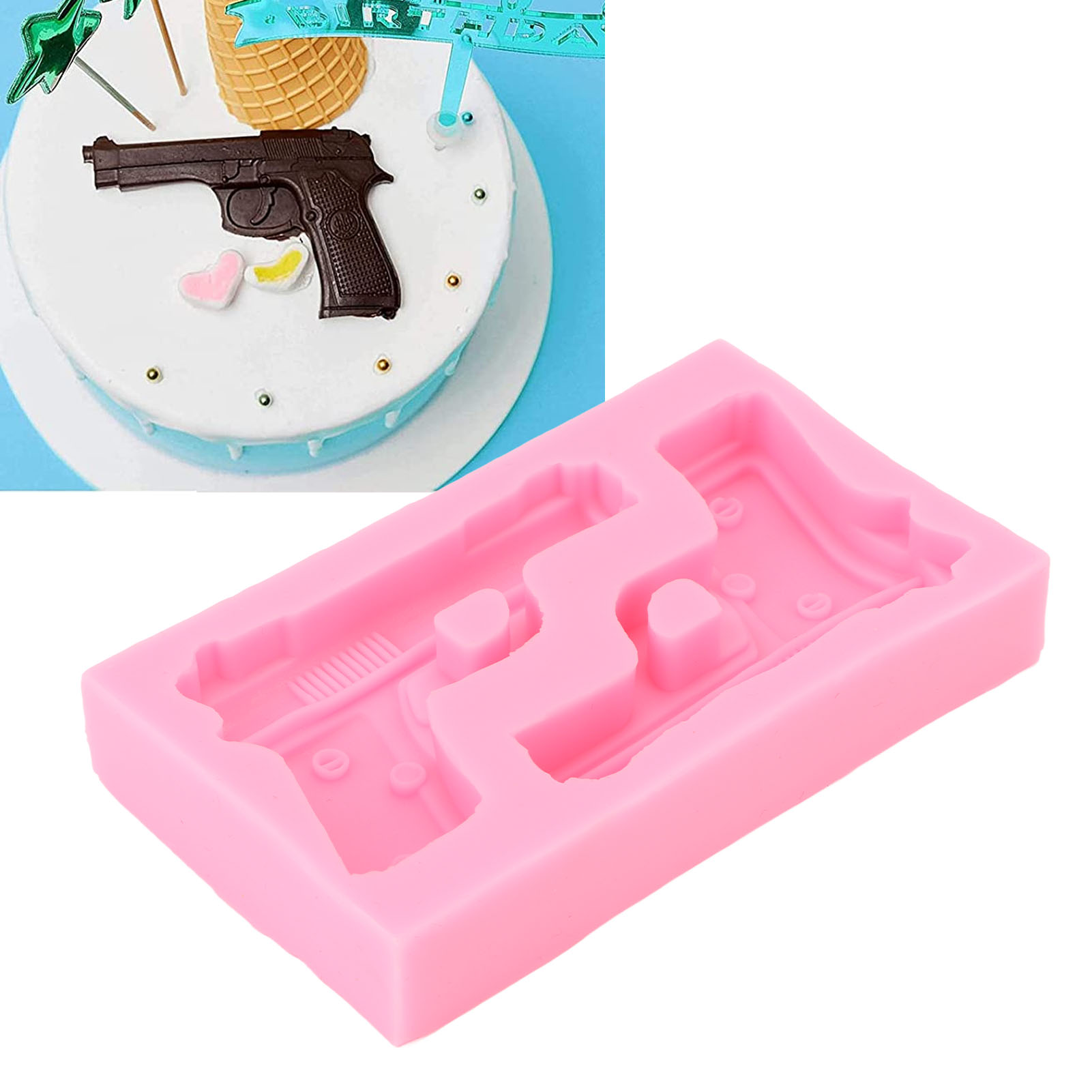 Silikon-fondantform, Pistolenform, Schokoladenkuchen-dekorationsform, Diy-gebäckform, Rosa