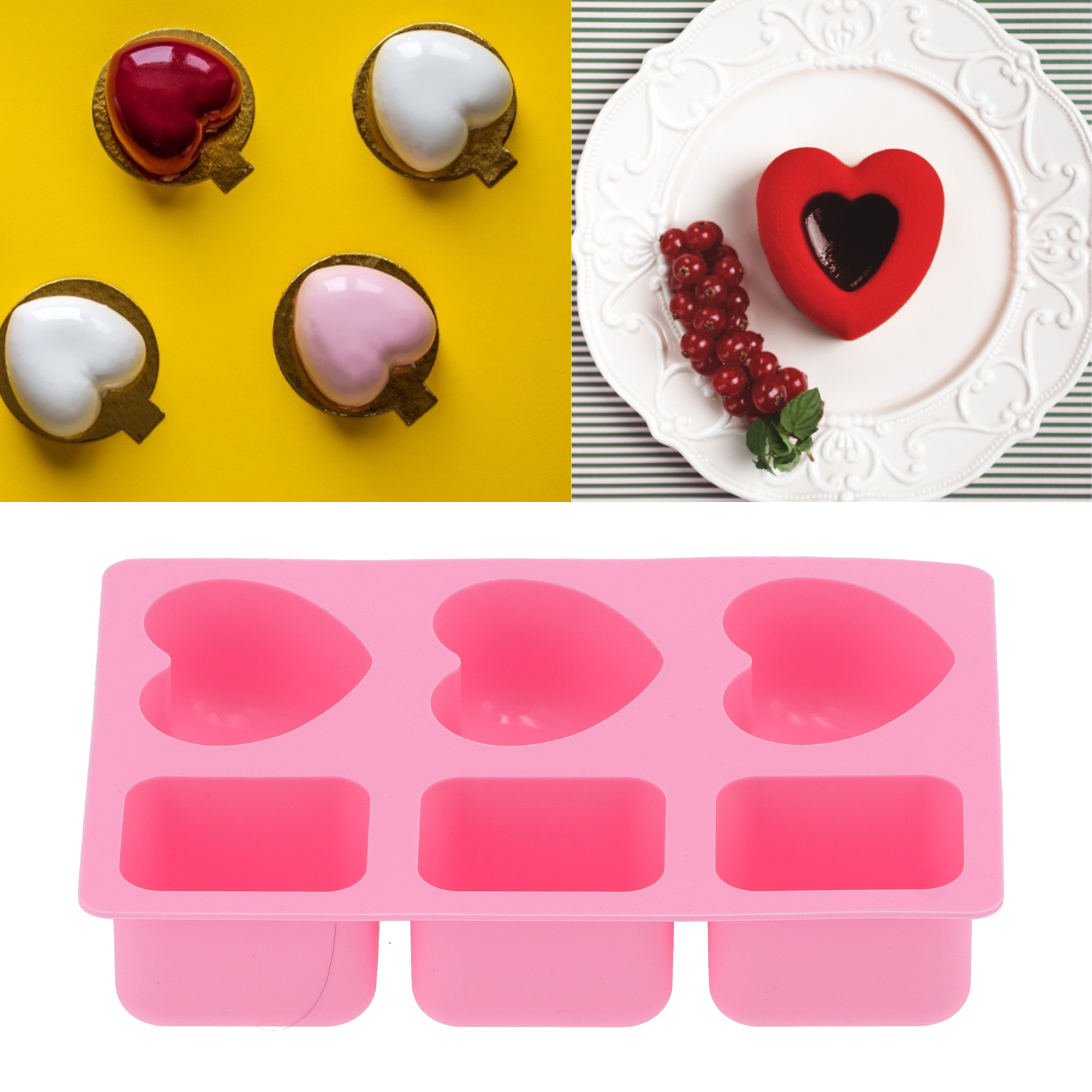 Herzförmige, Rechteckige Kuchenform Mit 6 Mulden, Silikon-seifenform, Backutensil Für Zu Hause