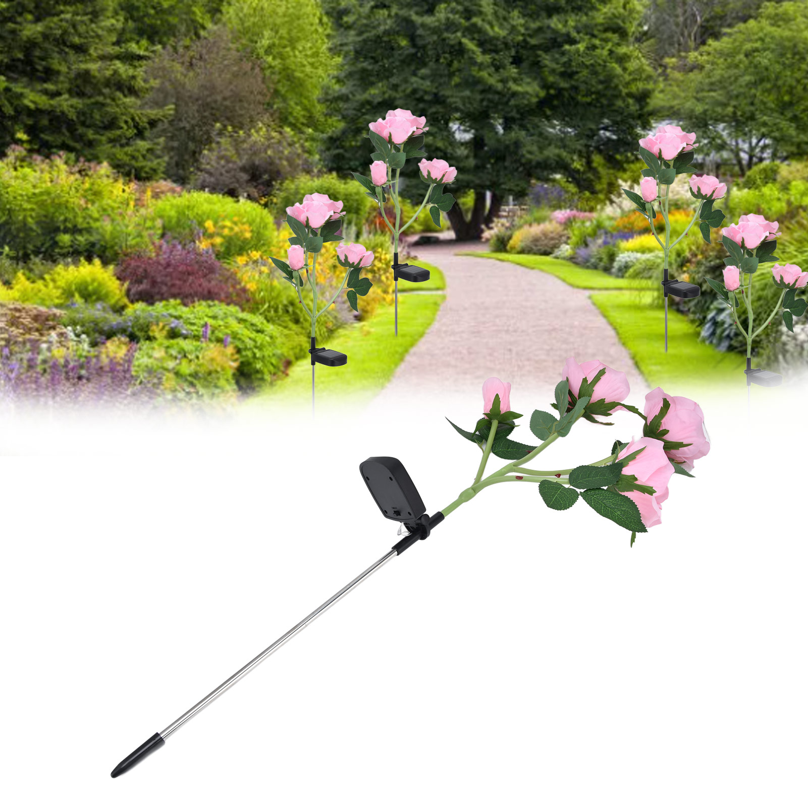 Rosa 4-flammige Solarlampe, Ip65 Wasserdicht, Blütenförmige Led-dekorationslampe Für Garten Und Hof (rosa Led-licht)