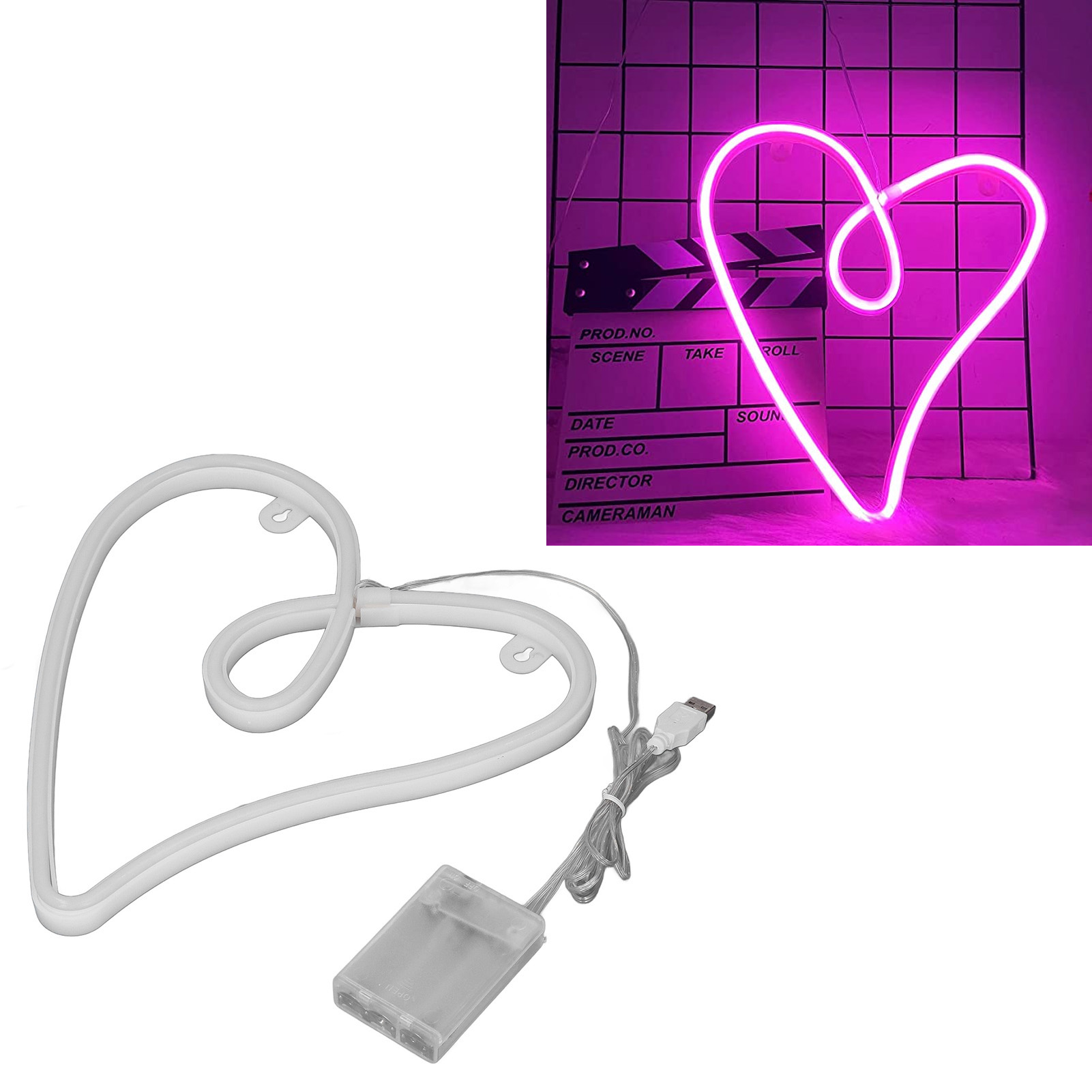 Herzförmige Led-neonlampe, Duale Stromversorgung, Retro-stil, Ip45 Wasserdicht, Ideal Zur Dekoration Eines Wohnzimmers, Einer Valentinstagsparty Oder Einer Bar (rosa Licht).