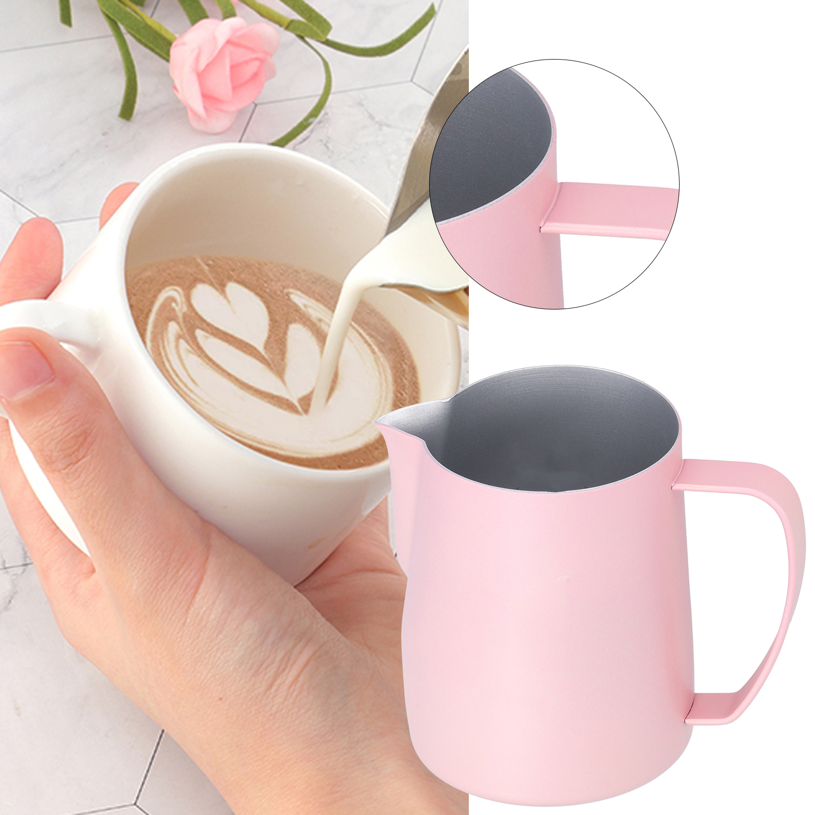 400-ml-kaffeekanne Mit Elegantem Milchaufschäumer Und Adlerschnabelförmigem Ausguss, Rosa, Ideal Für Zuhause Und Cafés.