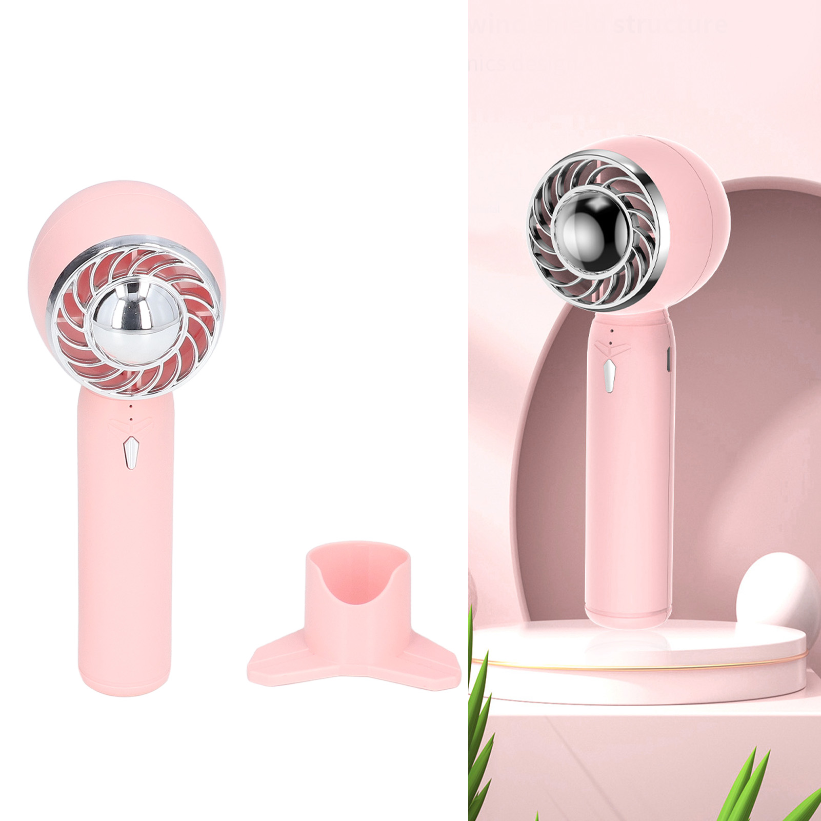 Tragbarer Usb-ventilator, Turbo-funktion, Doppelt Verwendbar (tragbar Und Für Den Tisch), Mini-tischventilator, Mini-ventilator Mit 2000 Mah Akku, Basisversion Mit Akku, Rosa.