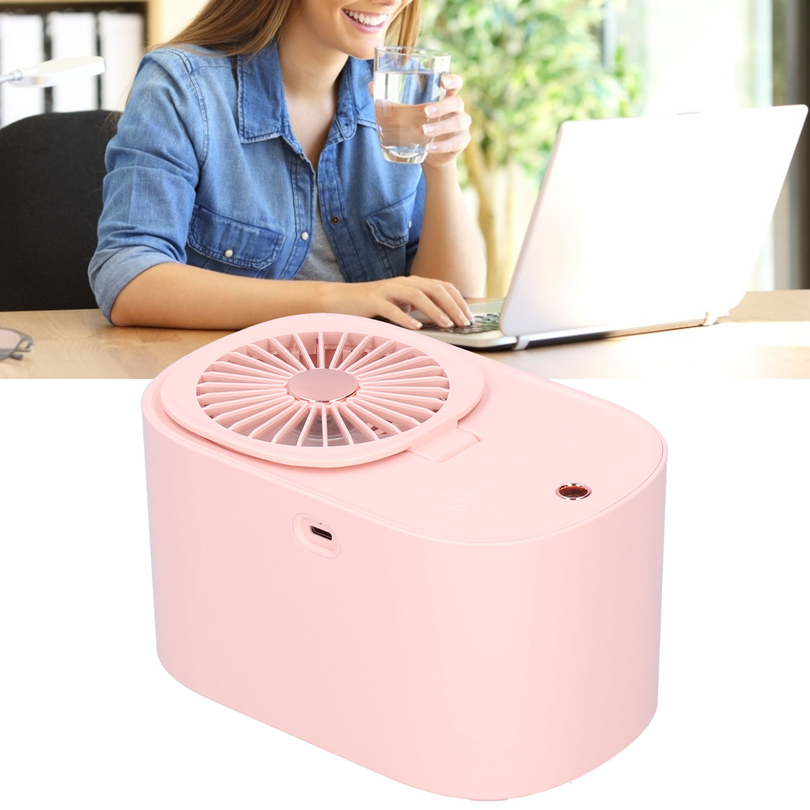 2-in-1 90° Faltbarer Elektrischer Ventilator Mit Eingebautem Luftbefeuchter, Ideal Für Zuhause Und Büro (rosa).