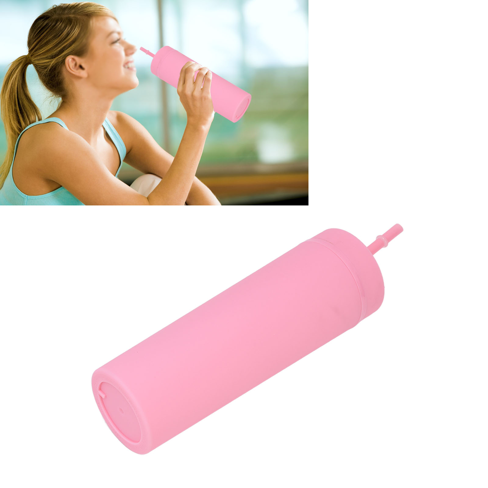 Undurchsichtige Plastikwasserflasche Mit Deckel Und Strohhalm, Doppelwandiger, Zylinderförmiger Rosa Becher, Ideal Als Geschenk Für Die Neujahrsfeiertage.