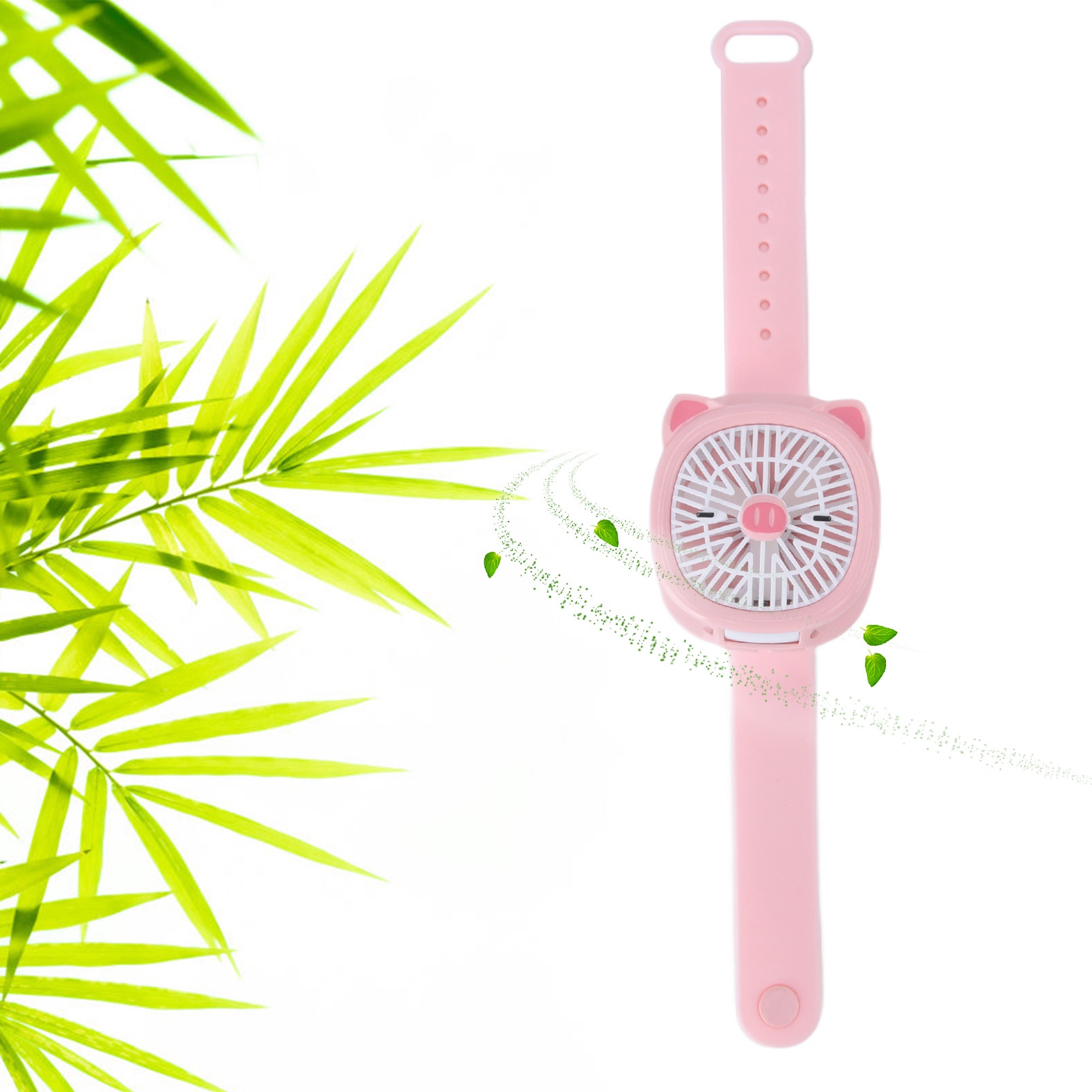 Tragbarer Ventilator Der 3. Generation Mit Bunten Lichtern, Dreistufiger Usb-mini-tischventilator, Rosa Schweinchen