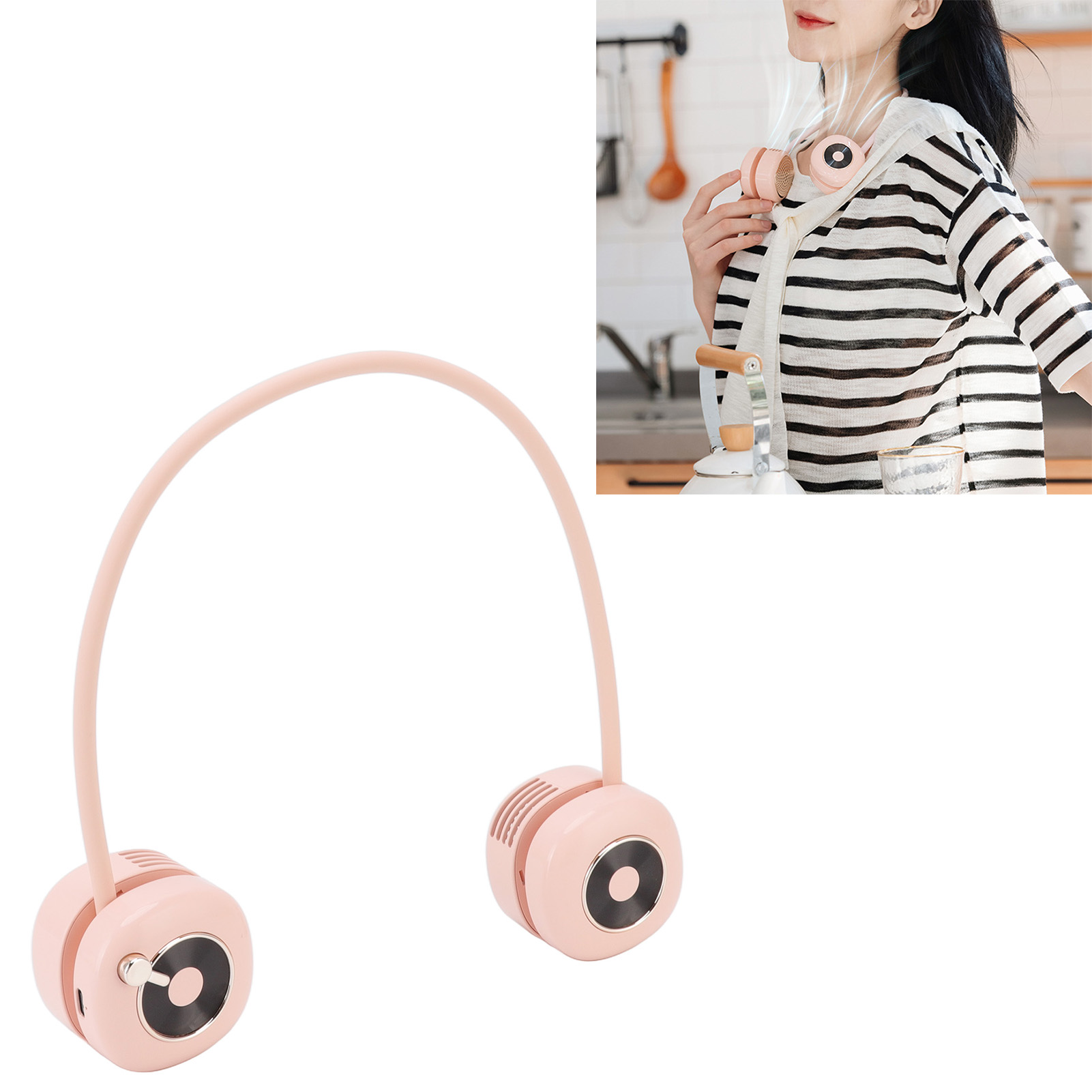 Faltbarer Und Tragbarer Teleskop-taschenventilator, Doppelturbinenförmiger, Klingenloser Nackenventilator, Ventilator Mit Led-licht, Pinkfarbener Usb-ladeanschluss.