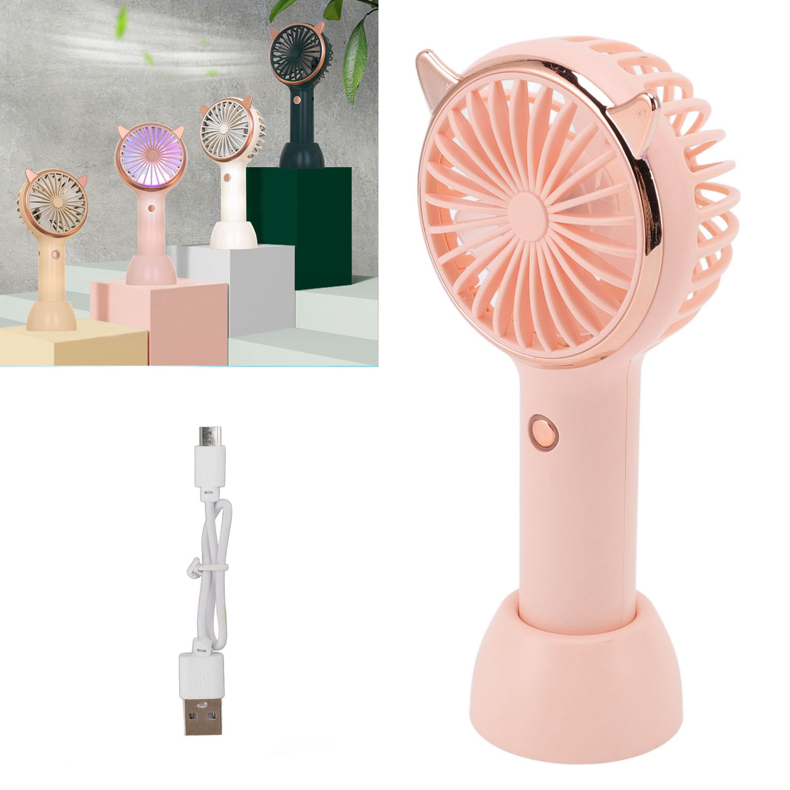 Tragbarer Katzenohren-ventilator, Mini-usb-taschenventilator, Hohe Belüftungsleistung, Drei Geschwindigkeitsstufen, Rosa