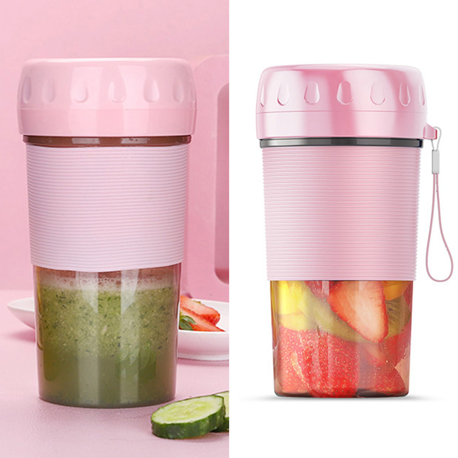 Multifunktionaler, Tragbarer Fruchtmixerbecher Aus Abs Und Ps, Usb-aufladbar, Rosa, Ideal Für Zuhause Und Büro.